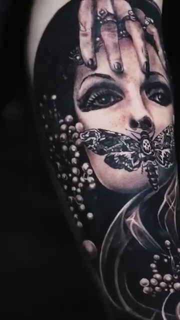 Woman with moth over mouth dark realism tattoo by Duniel Garcia