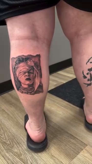 Blindfolded woman's face realism tattoo by ๐๐๐๐ ๐๐๐๐