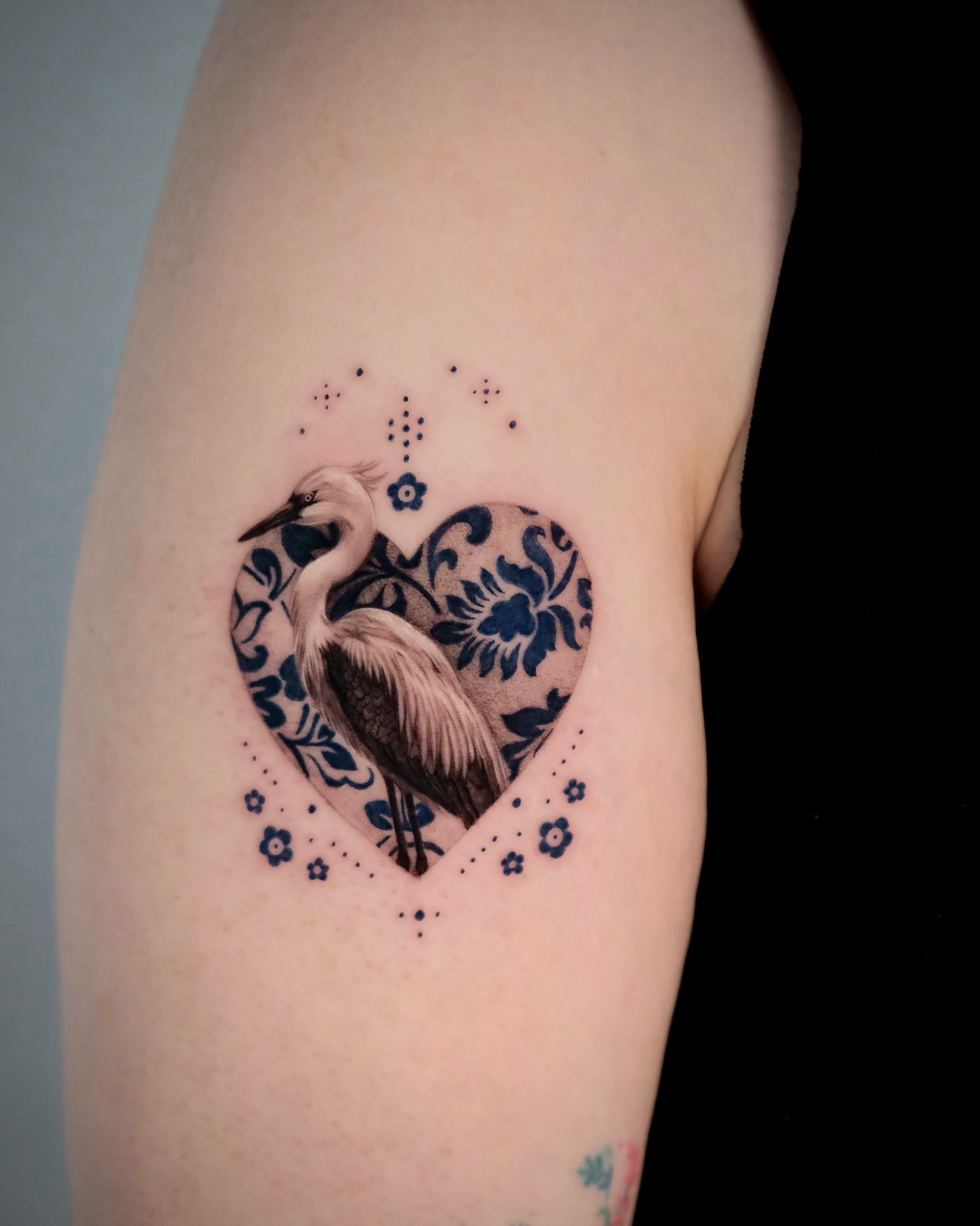 Heron in heart realism tattoo on the forearm by Da-An ･ﾟ✧ 다 안 𓇬˖
