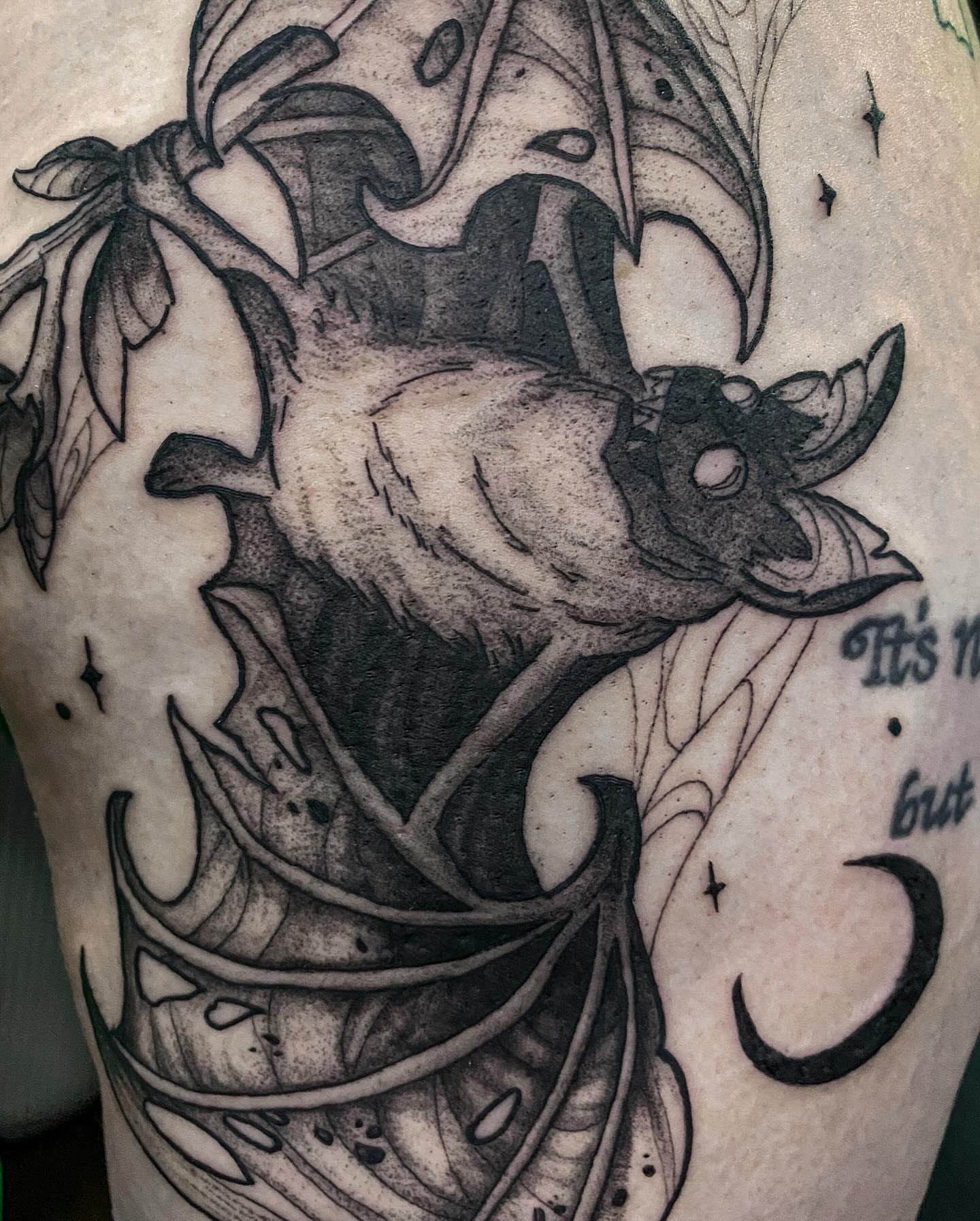 Bat black and grey tattoo on the upper arm by ✥ G i t t a ✥
