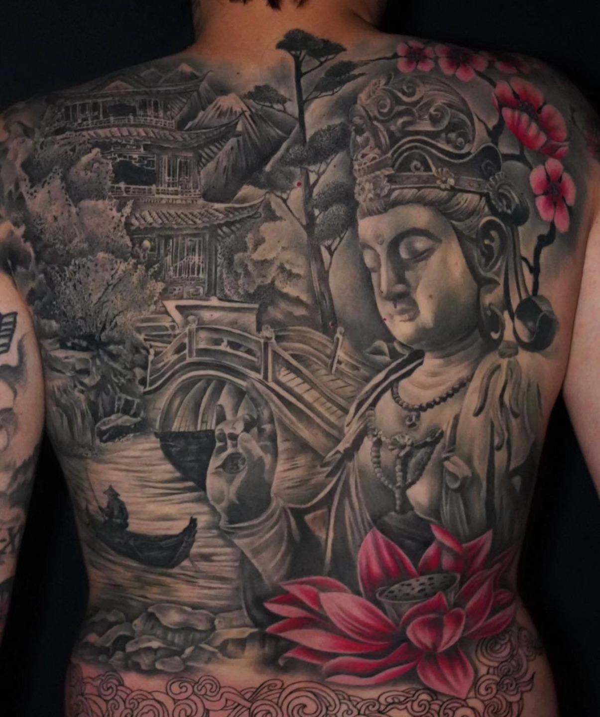 Buddha statue japanese irezumi tattoo on the back by 𝐍𝐄𝐗'𝐒 𝐈𝐍𝐊 🇨🇺, Tampa