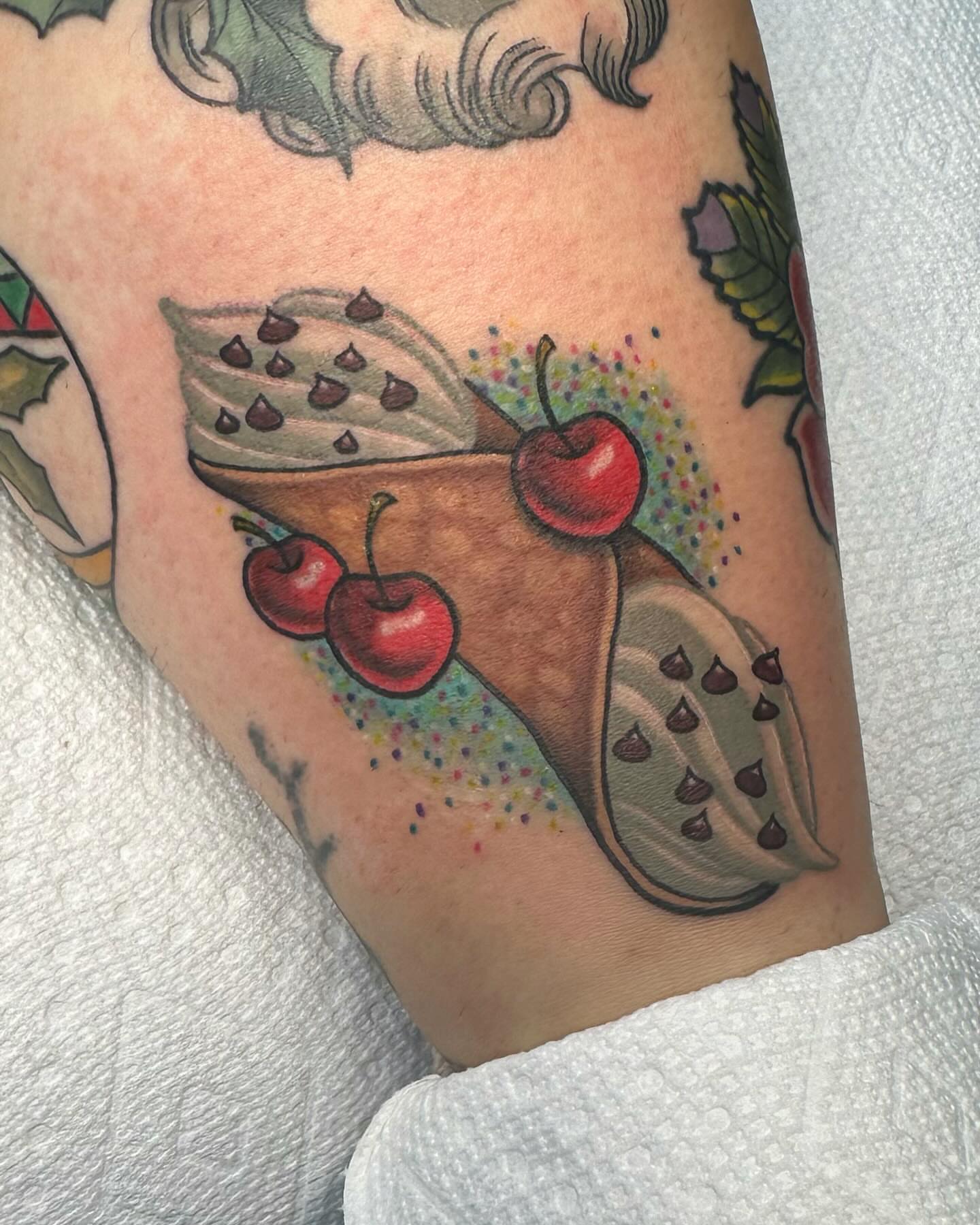 Ice cream sundae American traditional tattoo on the forearm by ππππππ