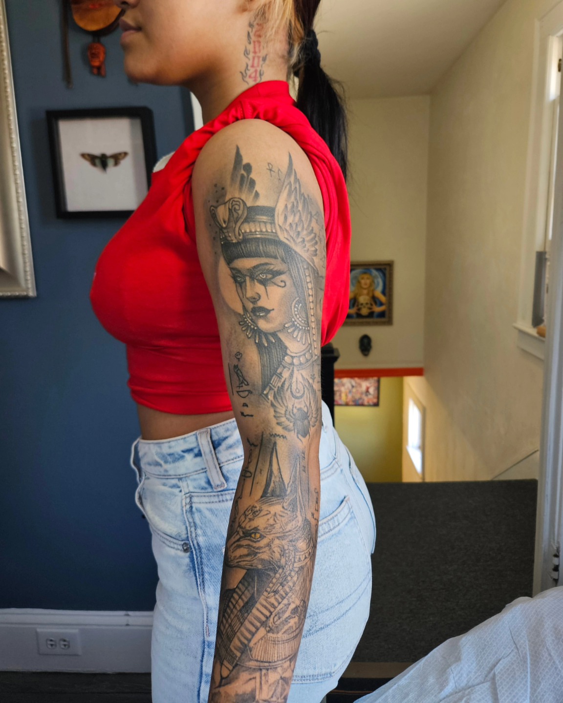 Ancient warrior realism tattoo on the upper arm by German Romero-Rendon