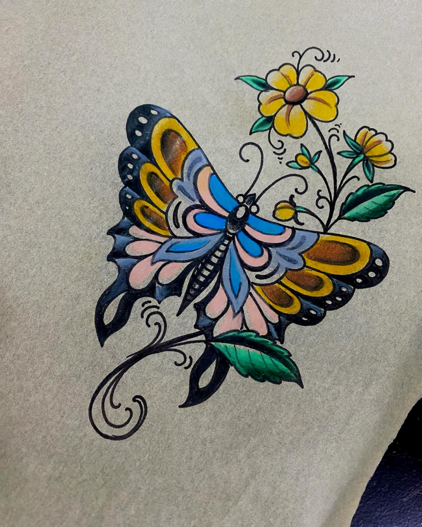 Butterfly American traditional tattoo by Chase Skylar Clayton Ogle