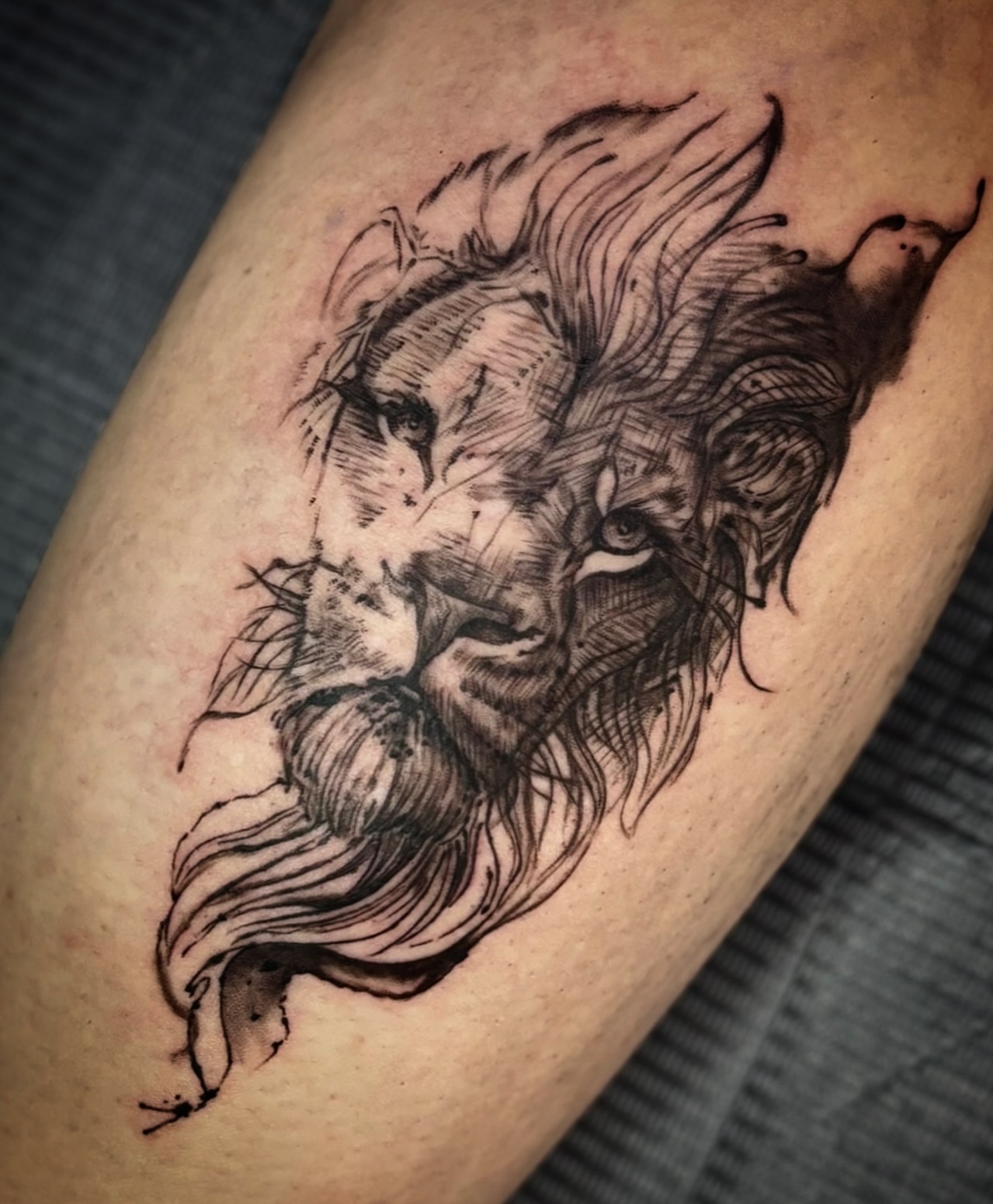 Lion realism tattoo on the forearm by Tattoos by Marcy