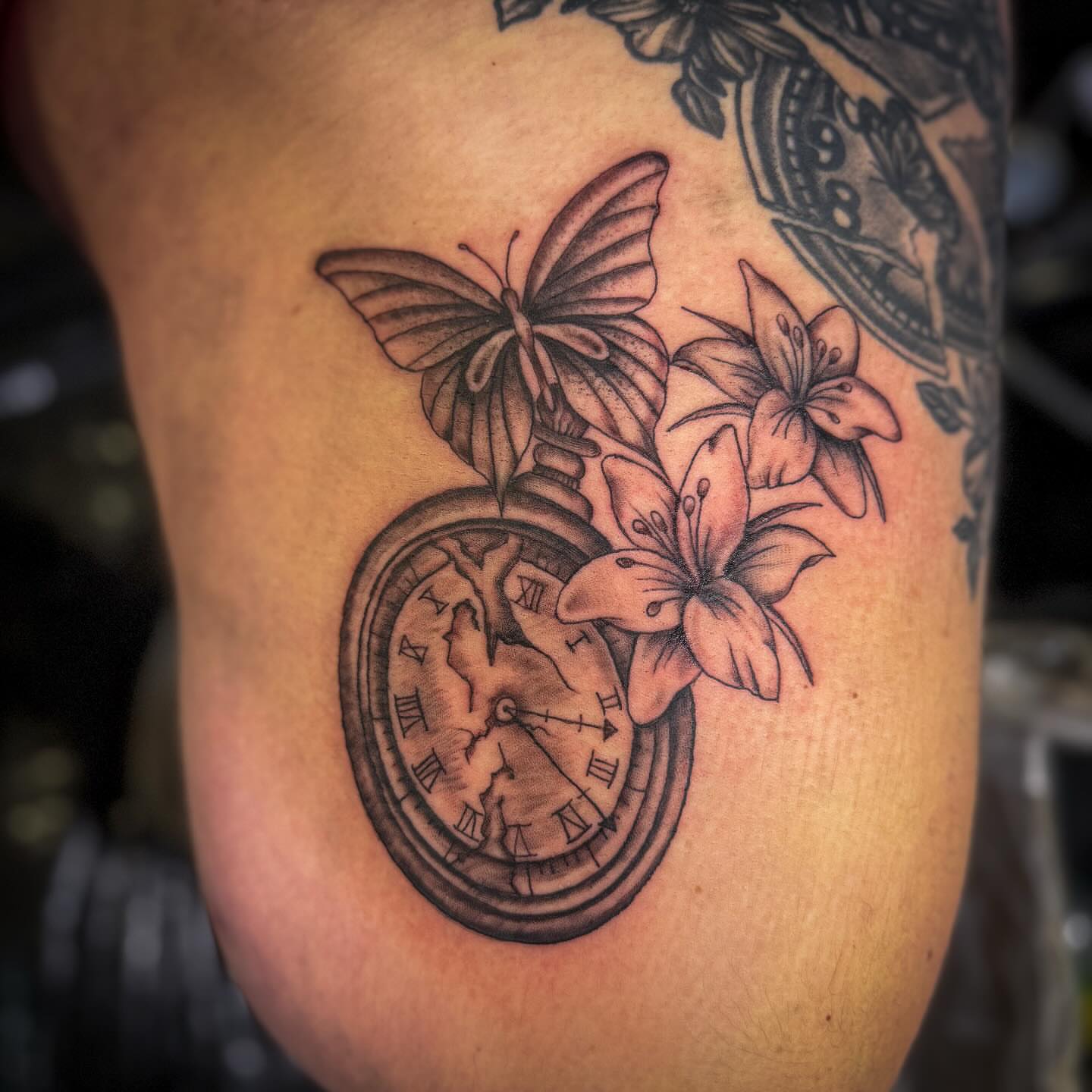 Tattoo by @joeyspindlertattoos — black_and_grey