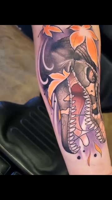 Dragon and leaves japanese irezumi tattoo by Brenda Juarez - Tattoo Artist
