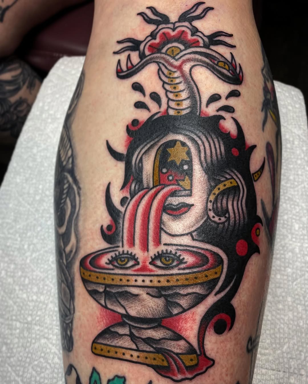 Tattoo by @snakedaggerose — american_traditional, neo_traditional