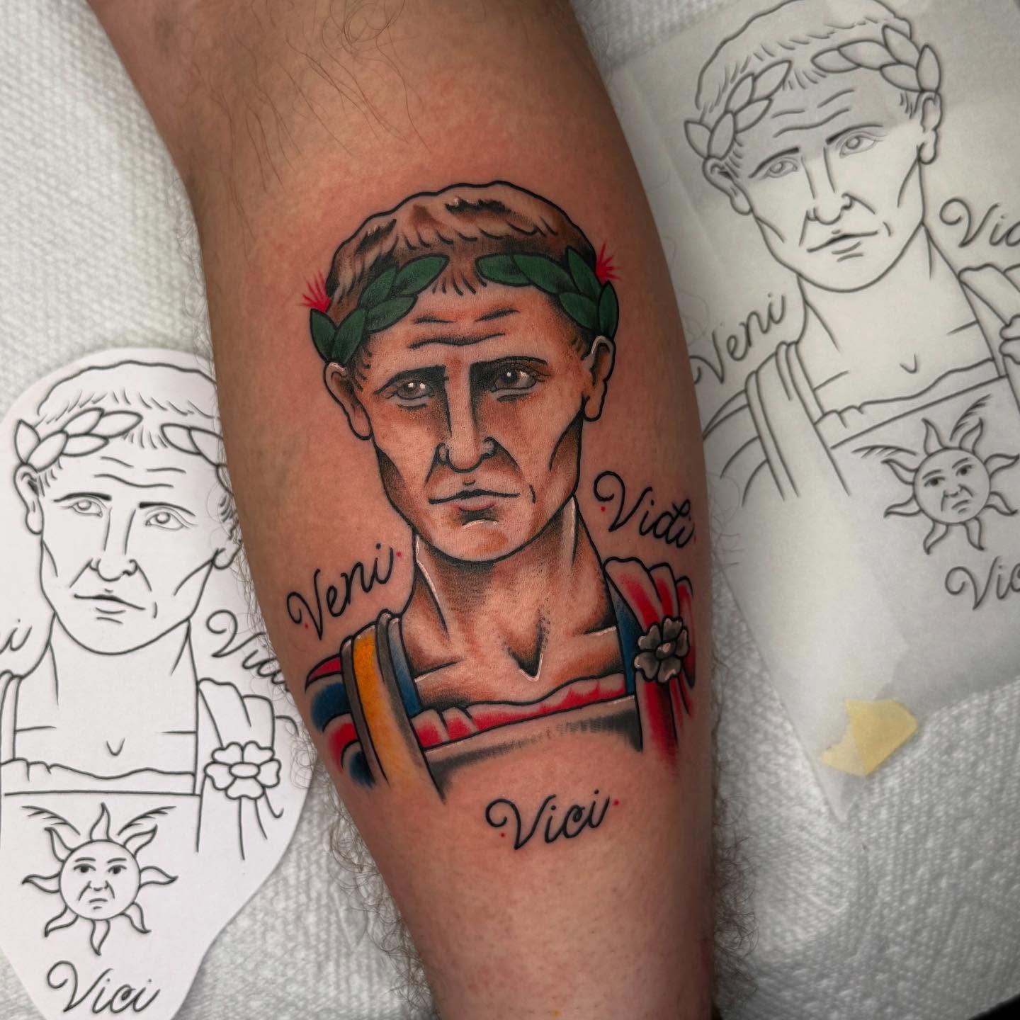 Roman emperor American traditional tattoo on the forearm by Liz Mercer ★ Tattooer - Raleigh NC