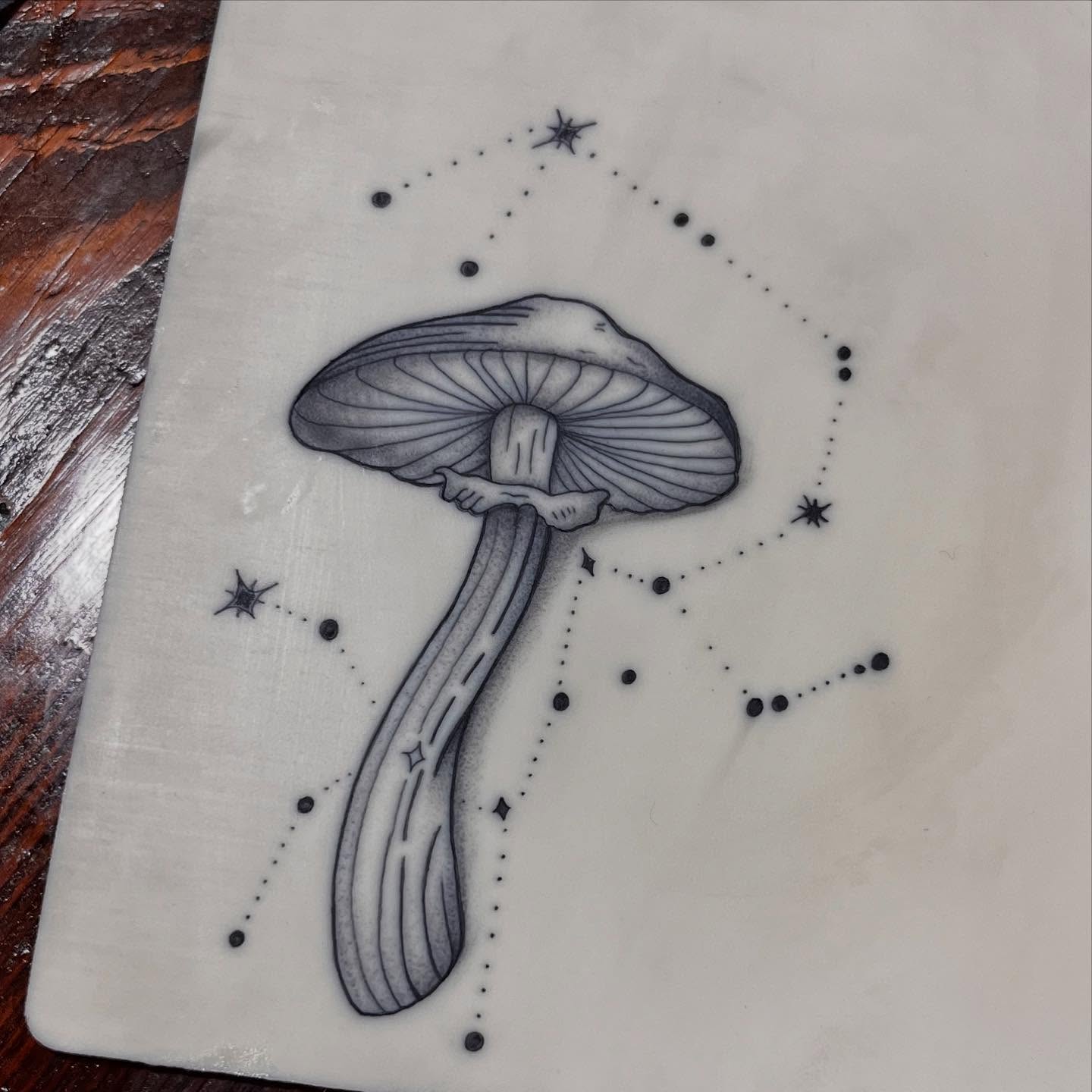 Mushroom dotwork tattoo by Angel Arceo