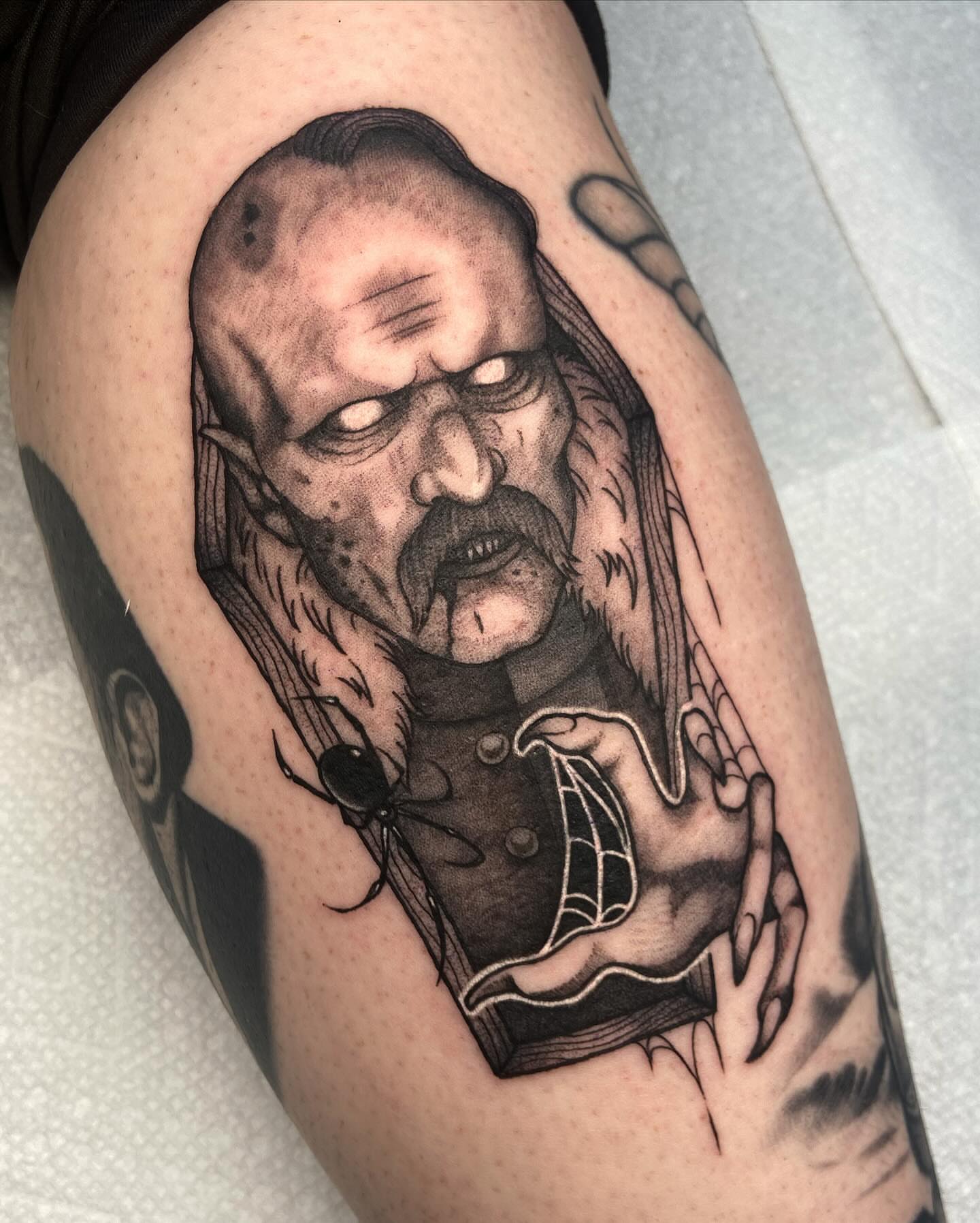 Orc-like creature realism tattoo on the thigh by ππππππ