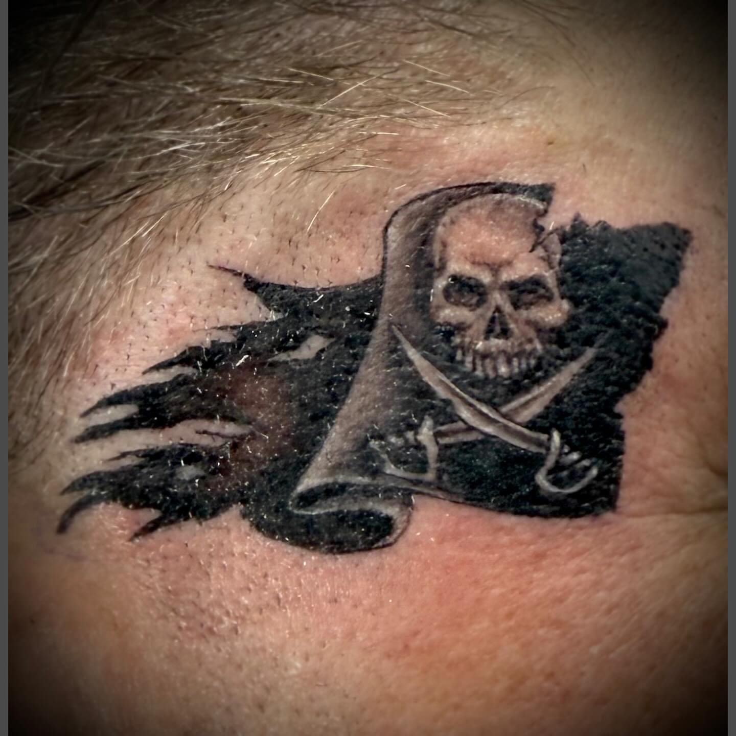 Grim reaper realism tattoo on the neck by Richard Nagy, New Orleans, Louisiana