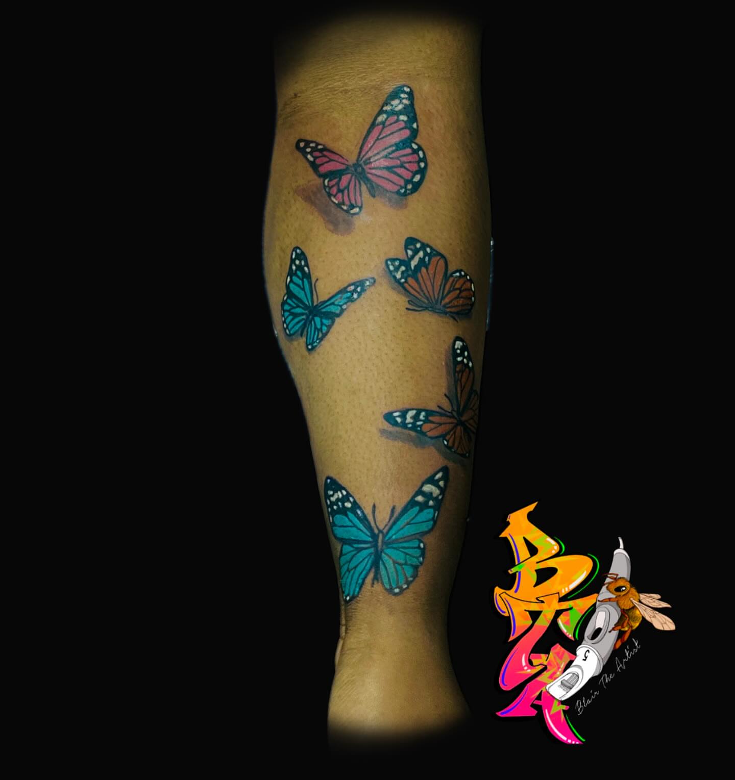 Butterflies watercolor tattoo on the calf by Blair The Artist!