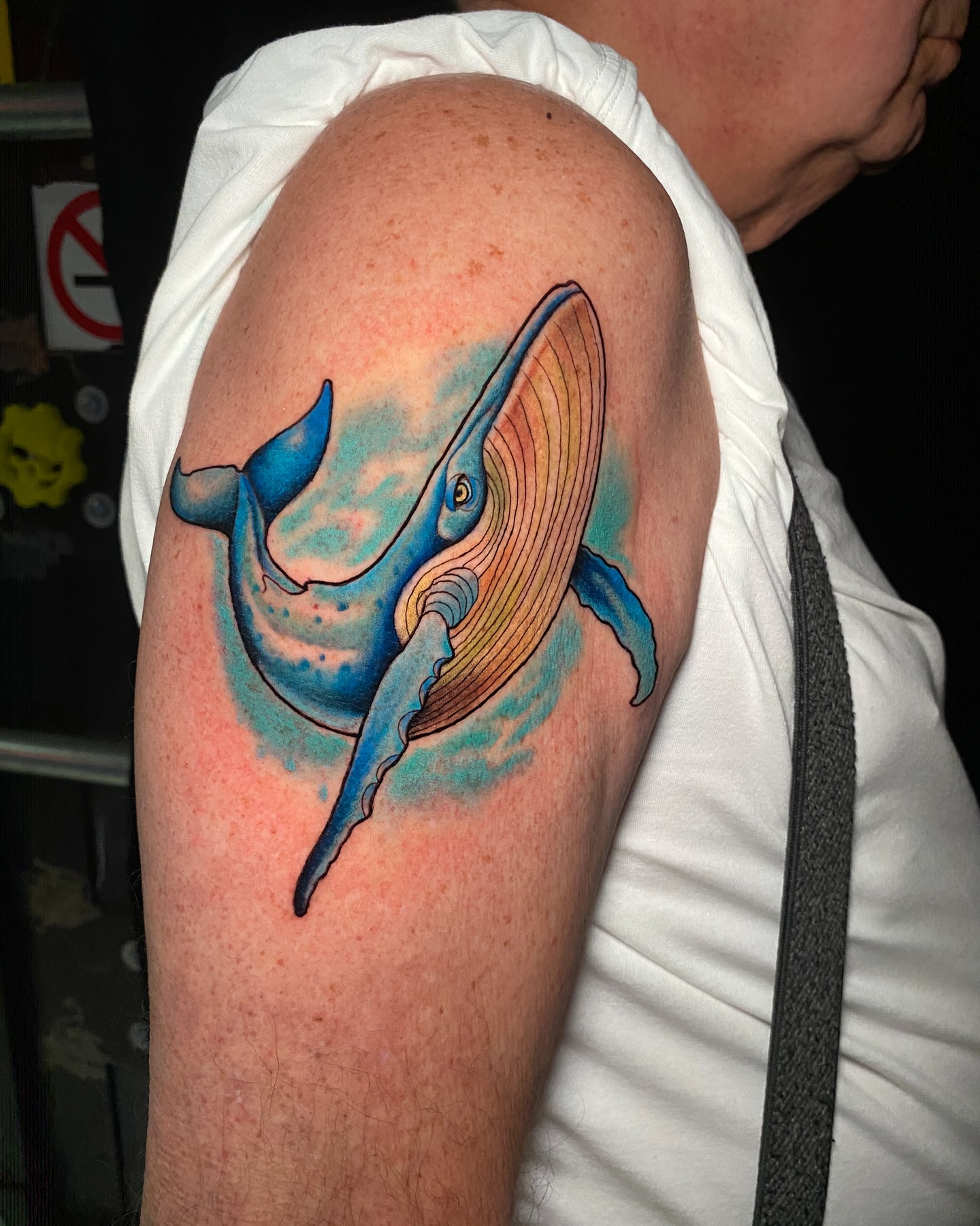 Whale realism tattoo on the upper arm by Pablof 🕸️