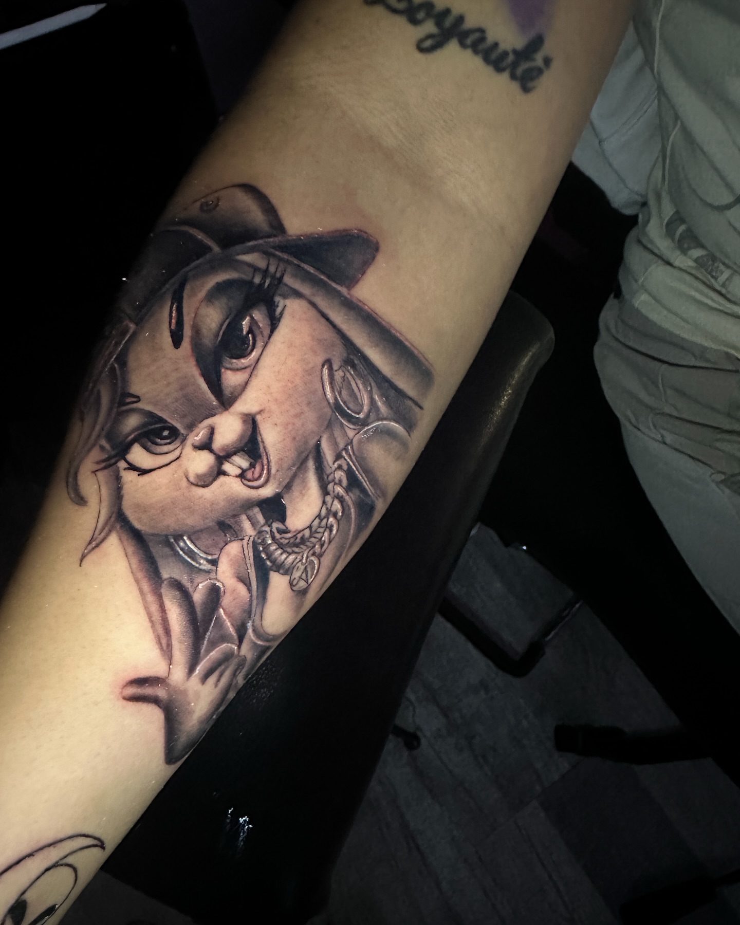 Woman wearing hat realism tattoo on the forearm by jersey ink tattoos, Elizabeth, New Jersey