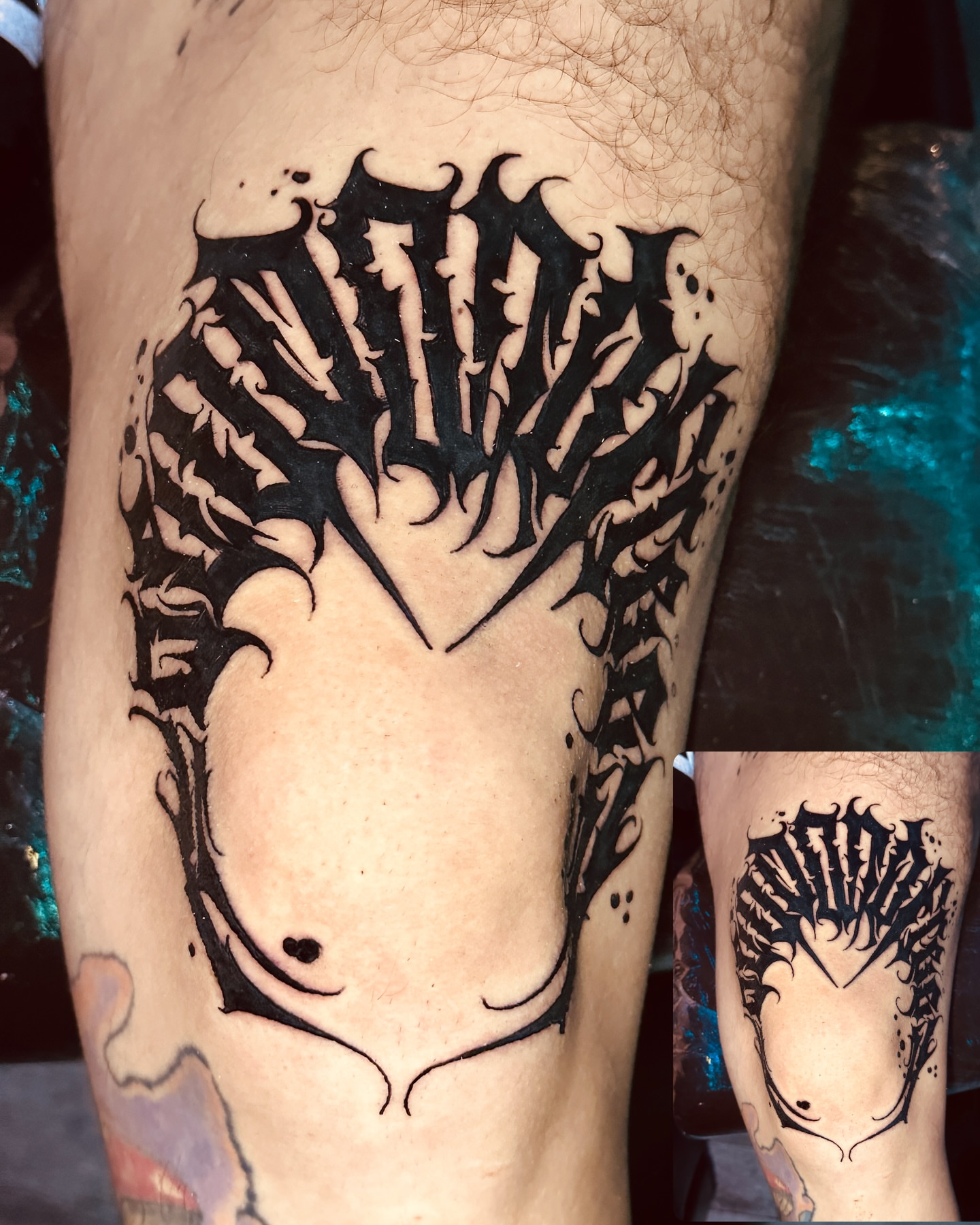 Heart tribal tattoo on the thigh by jersey ink tattoos, Elizabeth, New Jersey