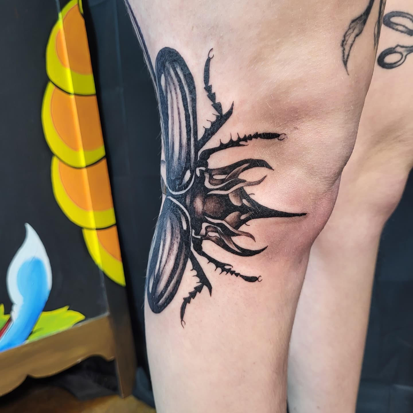 Insect black and grey tattoo on the forearm by Jenna 🖤 Tattoos Denton TX
