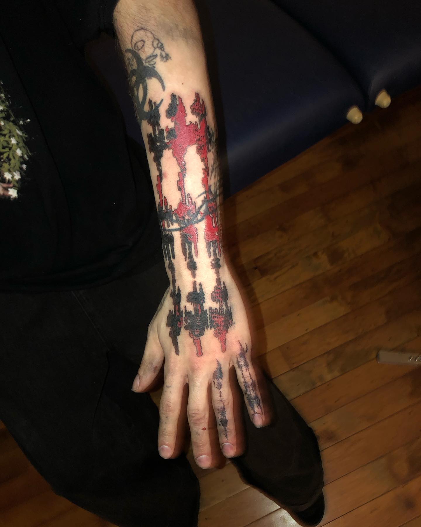 Abstract pattern dotwork tattoo on the forearm by @emotionalthugtattoo