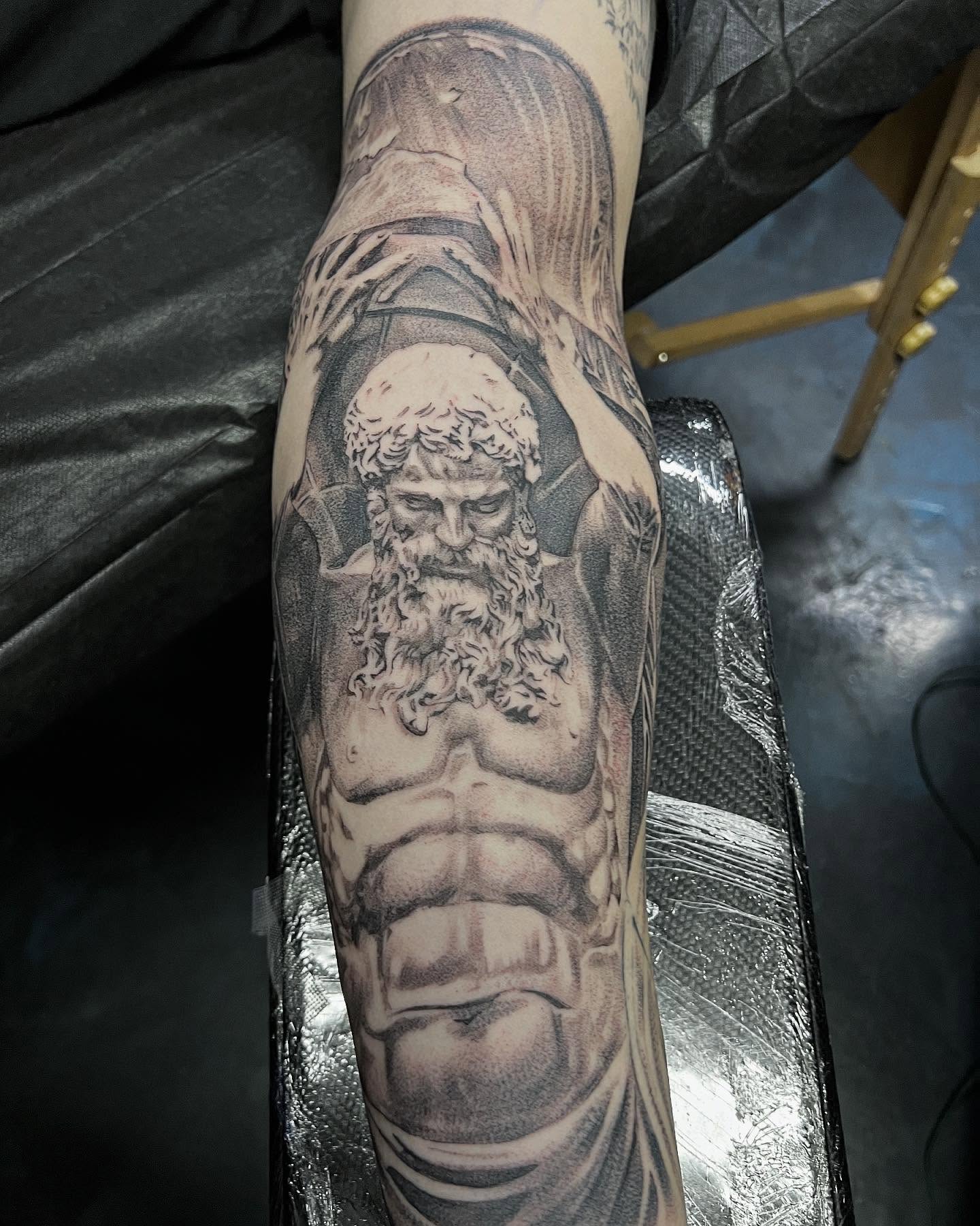 Bearded man realism tattoo on the forearm by Creeper tattoo