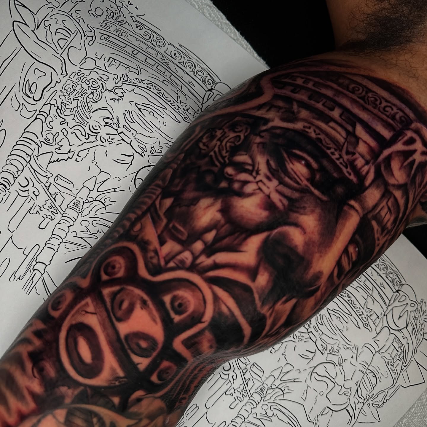 Ancient warrior realism tattoo on the forearm by Drink Ink Tattoos™ 👽