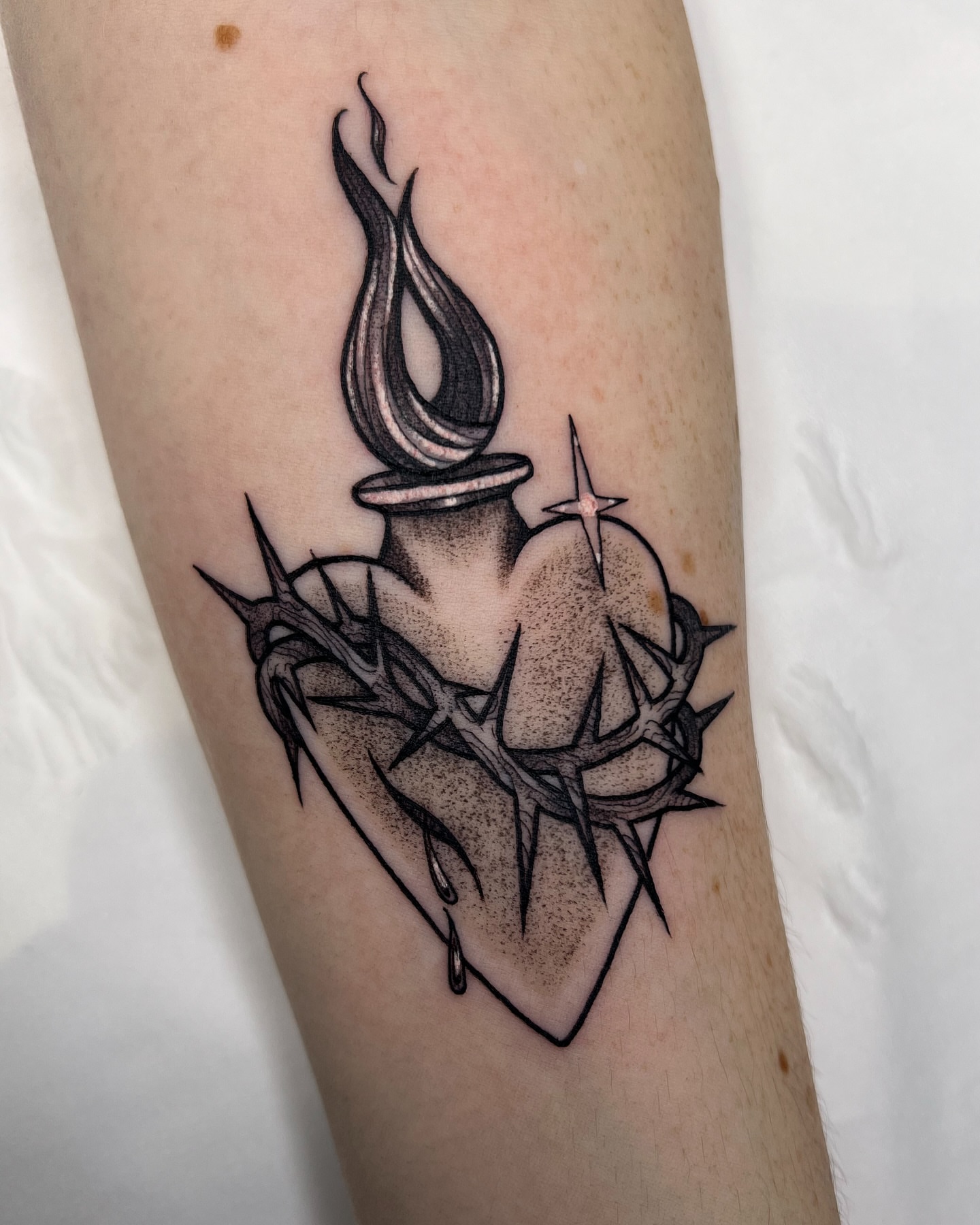 Tattoo by @courtneylloydtattoos — dotwork, black_and_grey