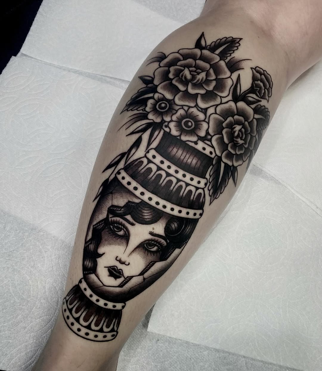 Tattoo by @lindseycvtattoo — american_traditional, black_and_grey