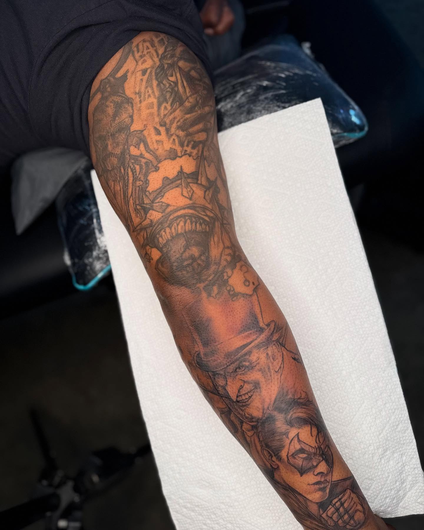Statue of liberty black and grey tattoo on the forearm by @inkhazmat