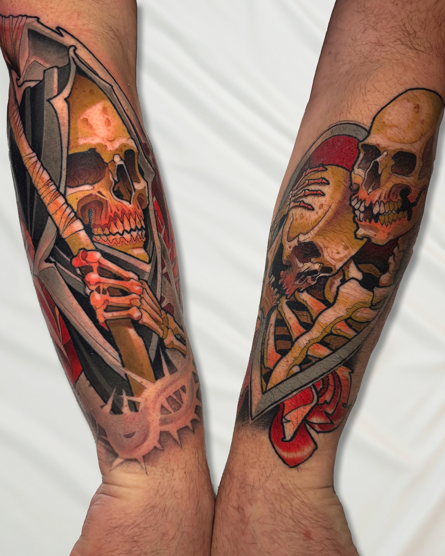 Skeletons and thorns American traditional tattoo on the forearm by Matt - Neotrad Tattoos, New York, New York