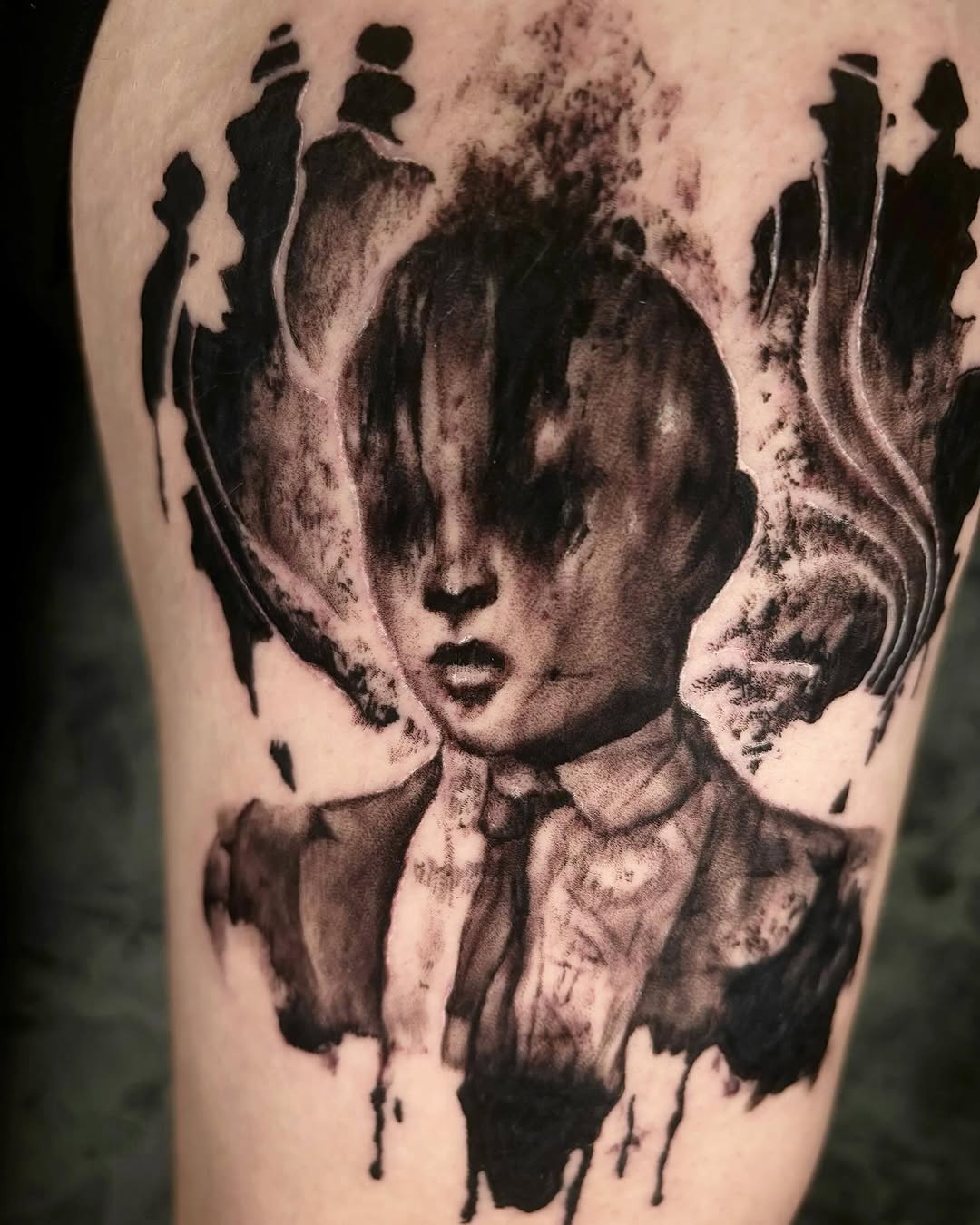 Tattoo by @profound.desires — black_and_grey, dark_realism
