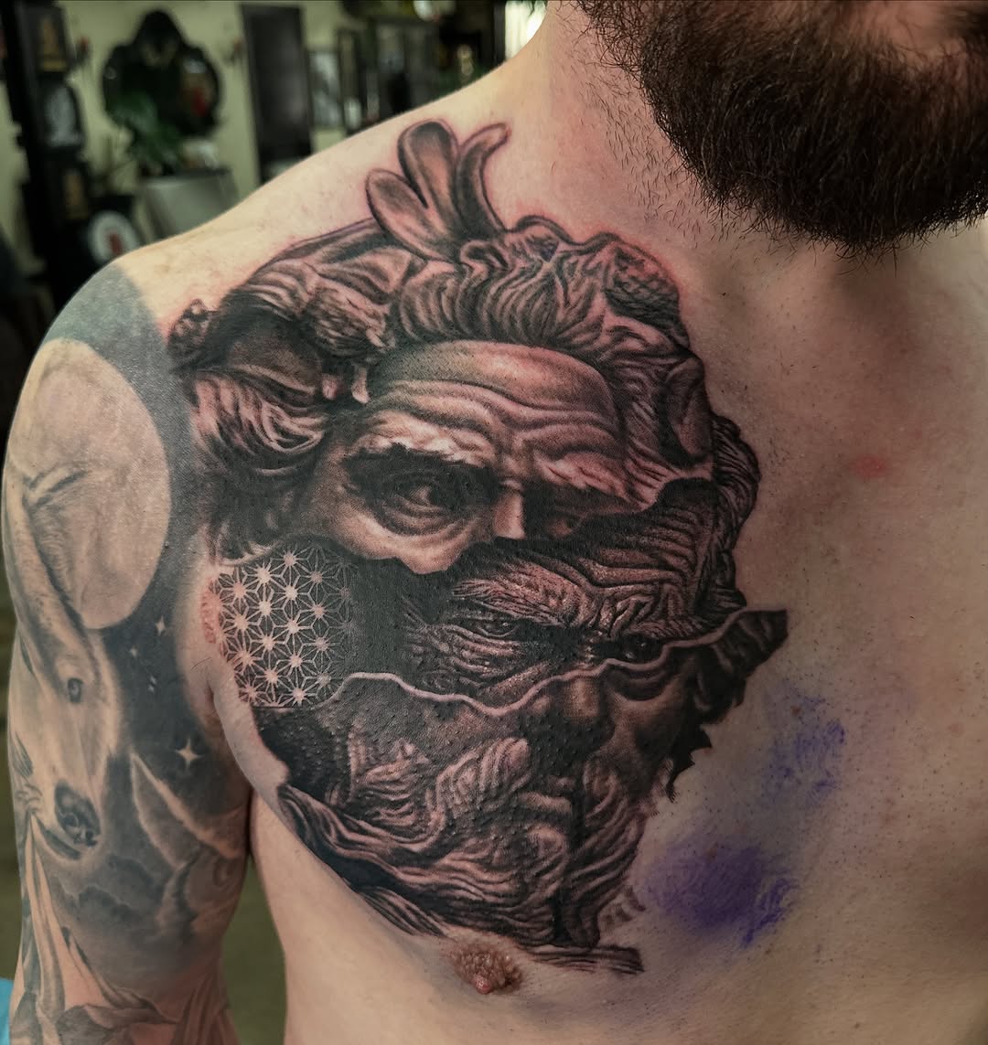 Tattoo by @pyramidofink β realism, black_and_grey
