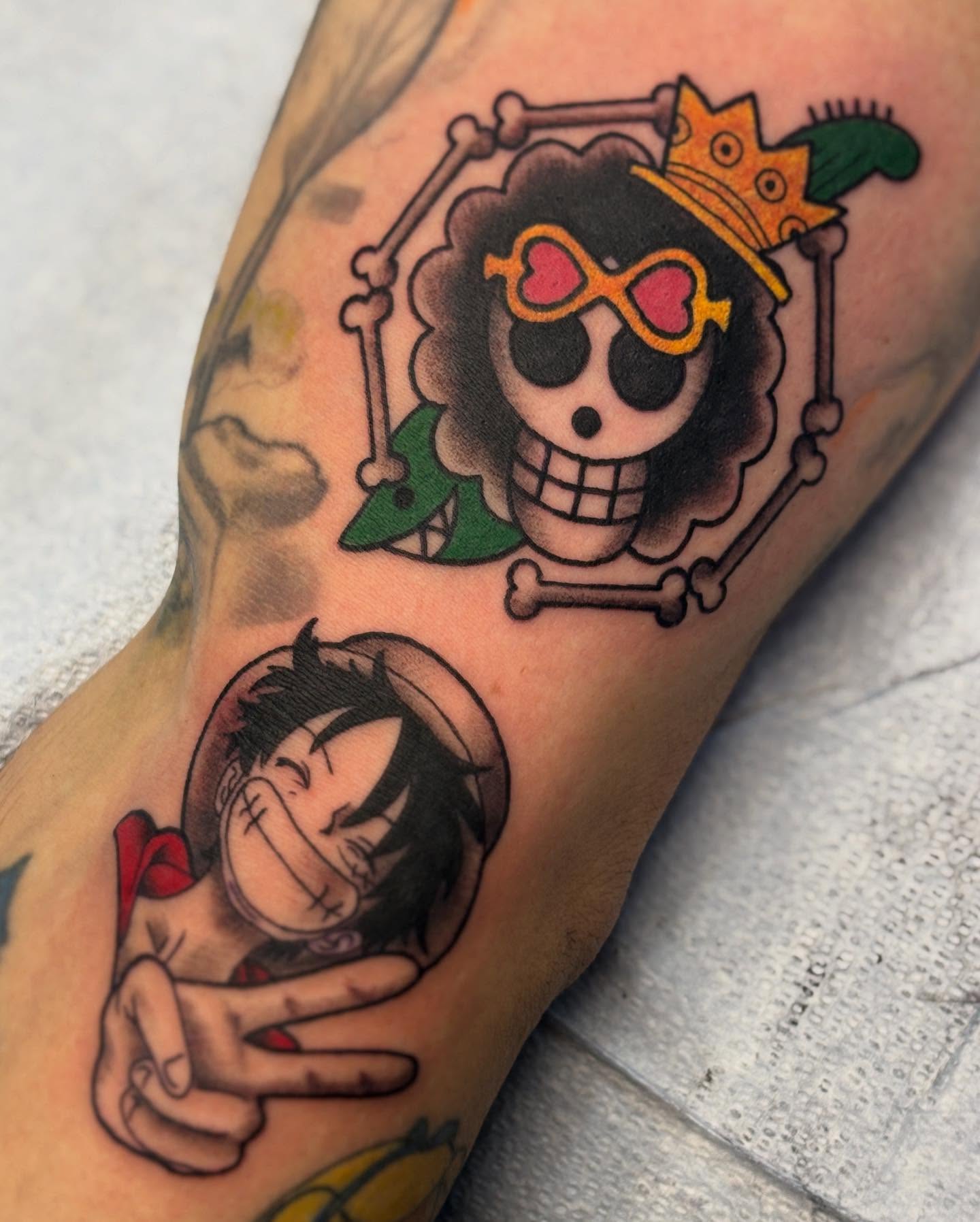 Skull and character anime tattoo on the forearm by ♥ Brynn Allyn ♥