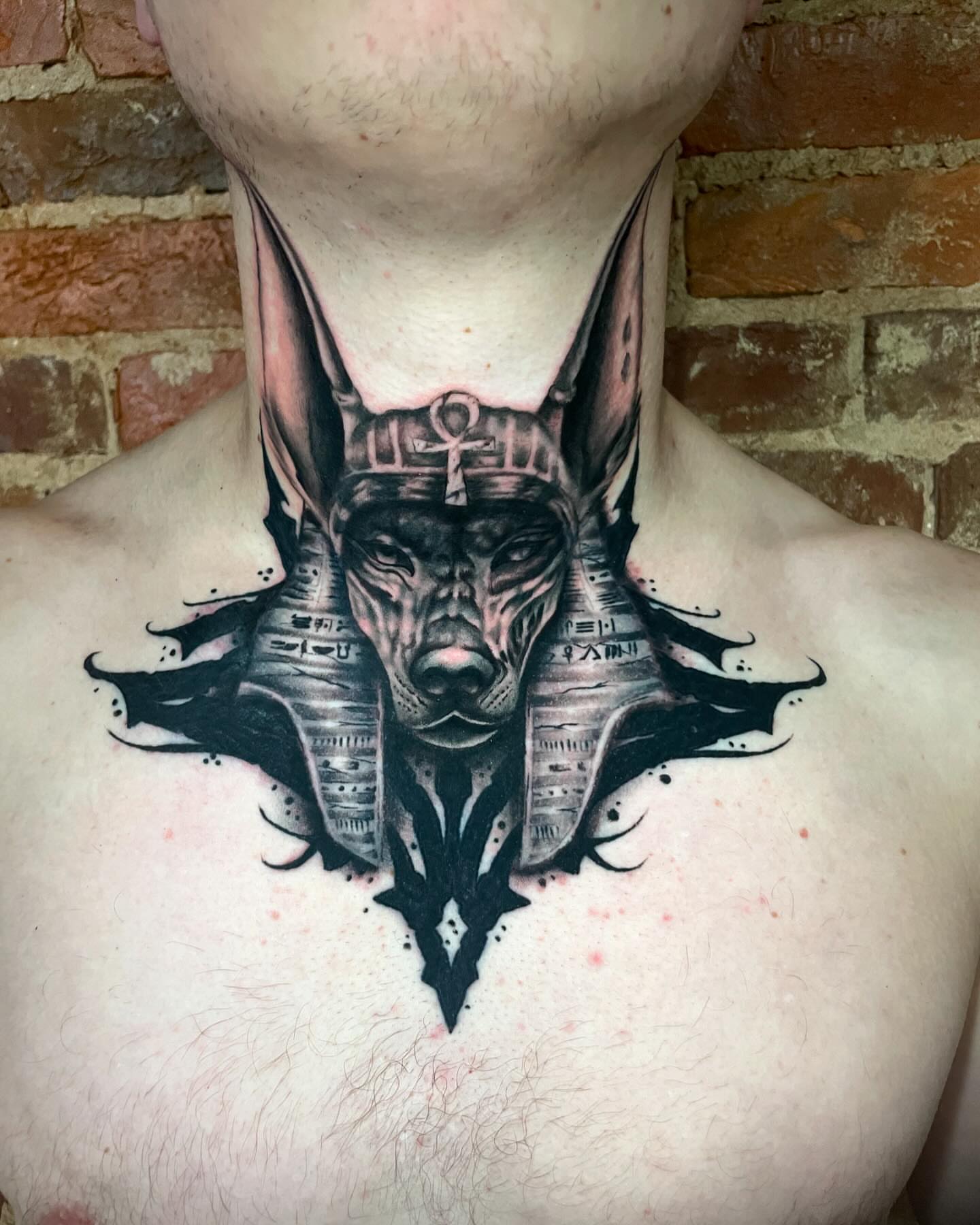 Ancient Egyptian god realism tattoo on the chest by Auzzy the Ink Pirate, Mansfield, Ohio