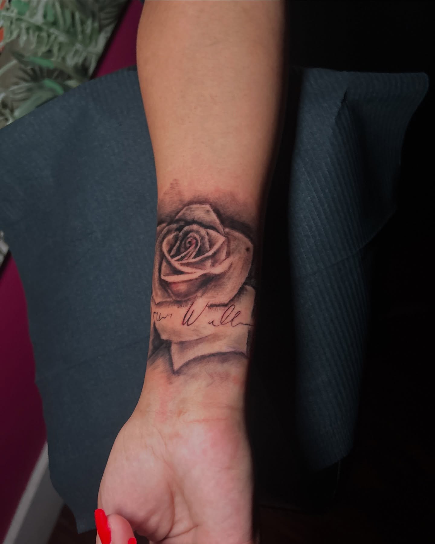 Rose black and grey tattoo on the forearm by ๐AK