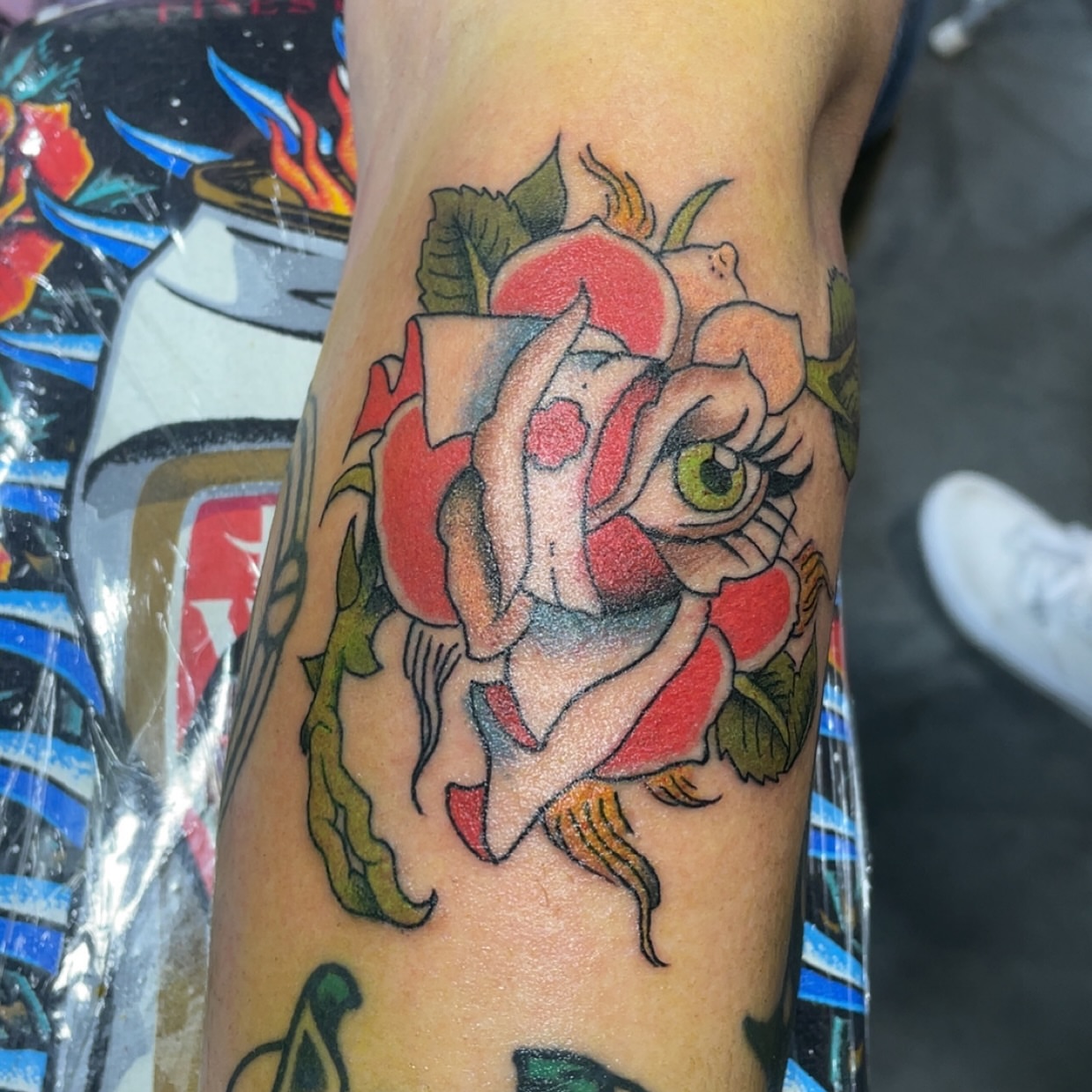 Rose American traditional tattoo on the forearm by Cam TallBoy SLC Tattoo Artist, Salt Lake City, Utah