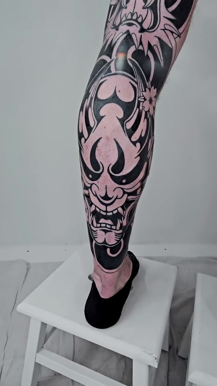 Oni mask and waves japanese irezumi tattoo by Jeremy "Jerms" Camposanto