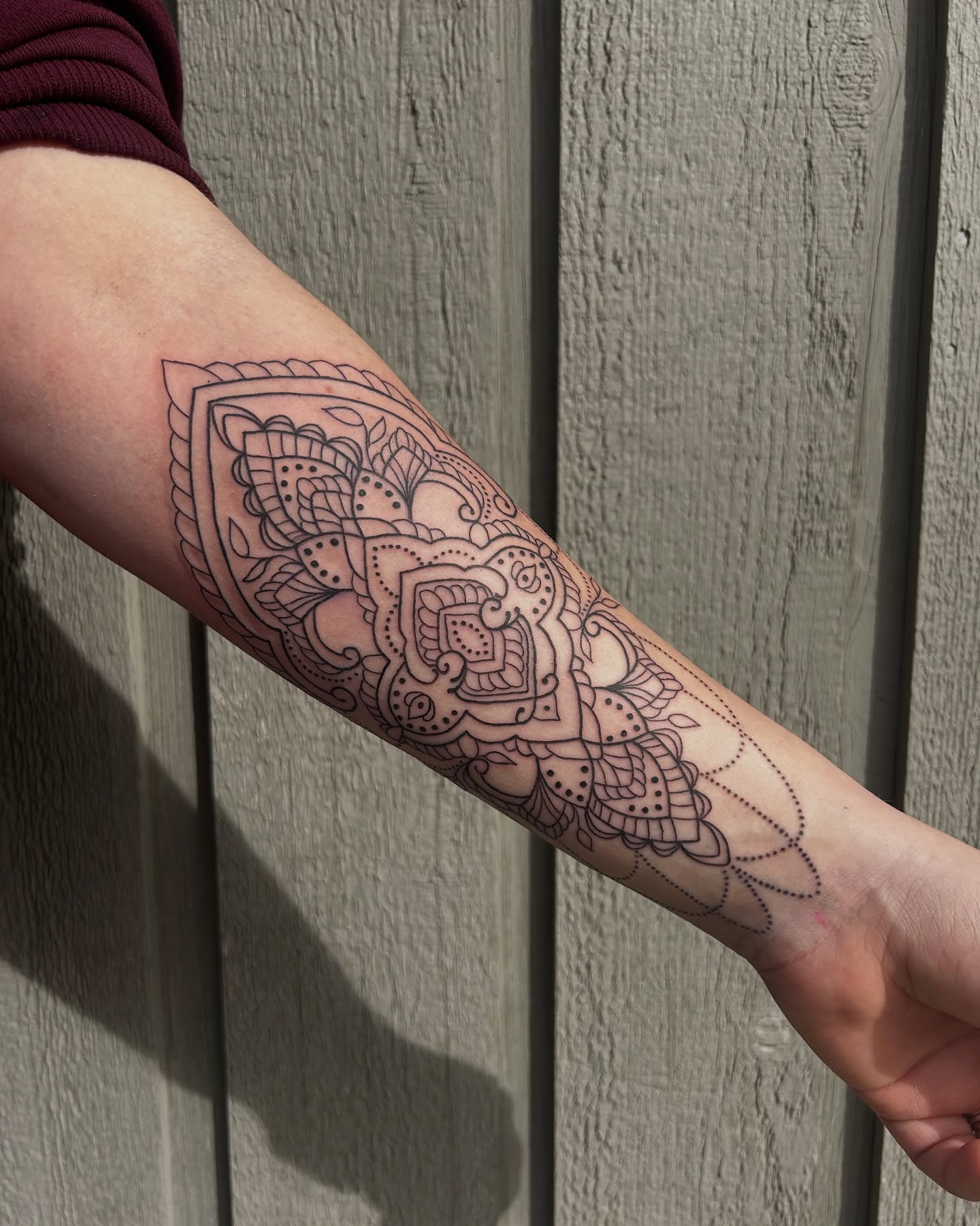 Mandala dotwork tattoo on the forearm by Vanessa Kendyll’s Tattoos