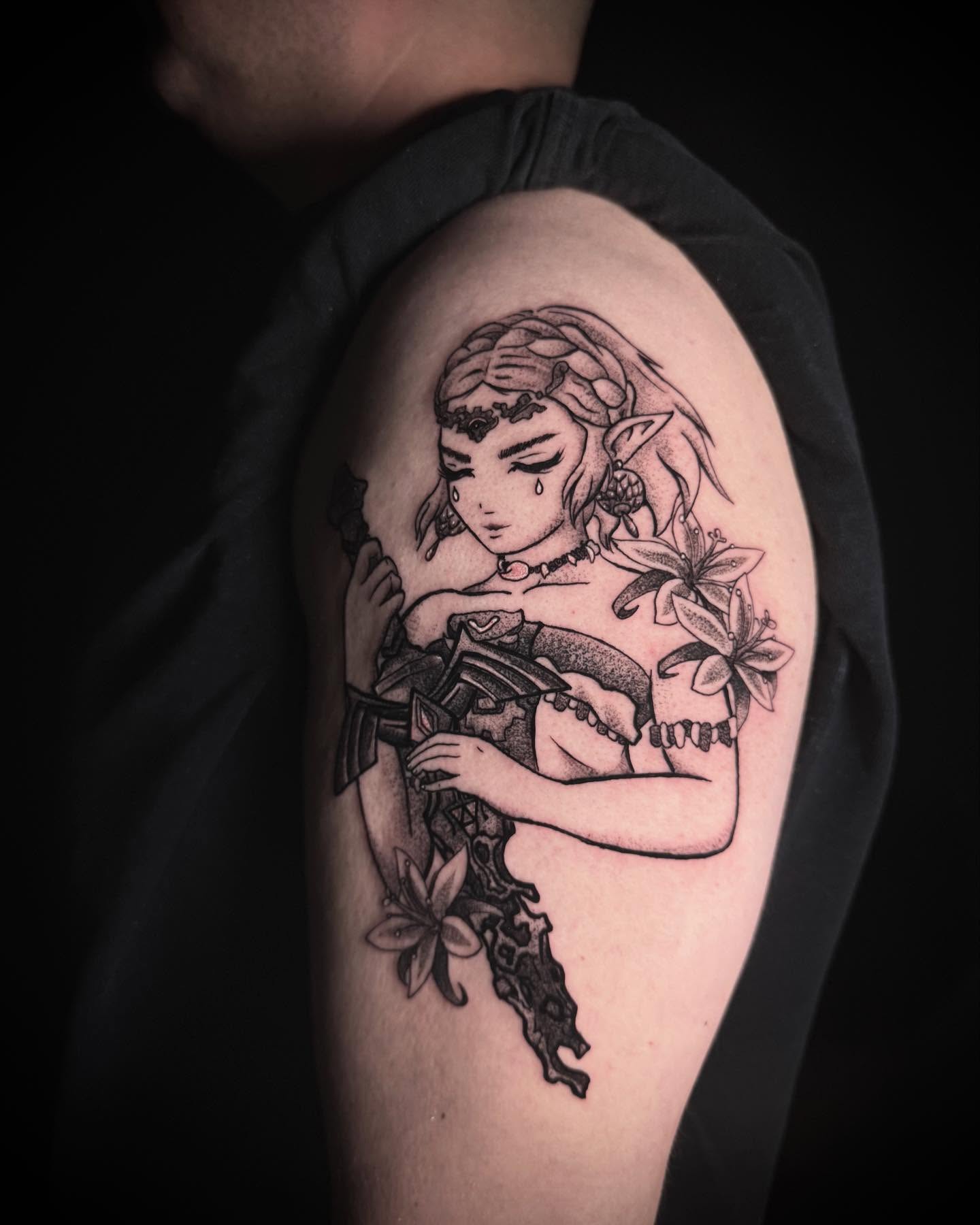 Tattoo by @oneinkedangel — black_and_grey