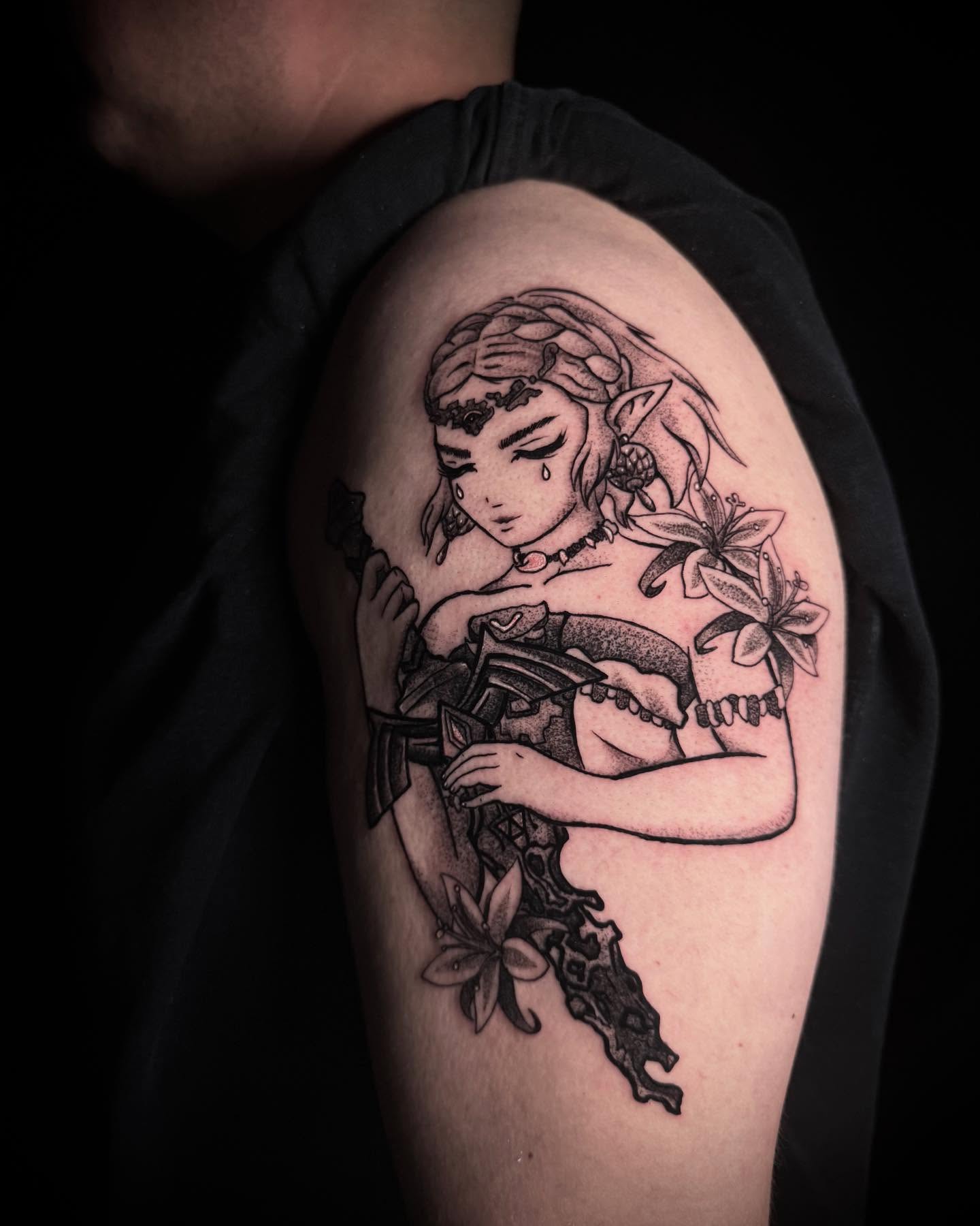 Elf warrior realism tattoo on the shoulder by Fire-Breathing Bitch Queen
