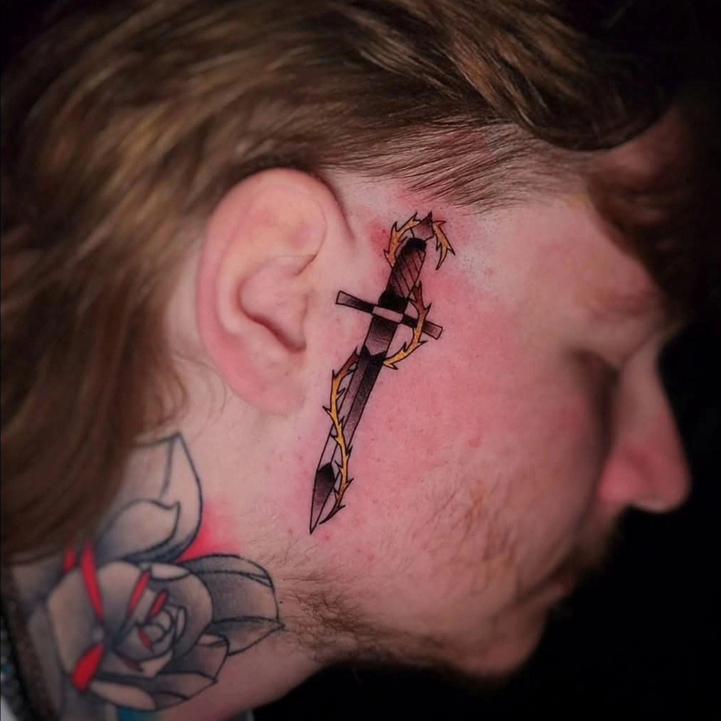 Sword neo-traditional tattoo on the head by ⚔️ Shane ⚔️