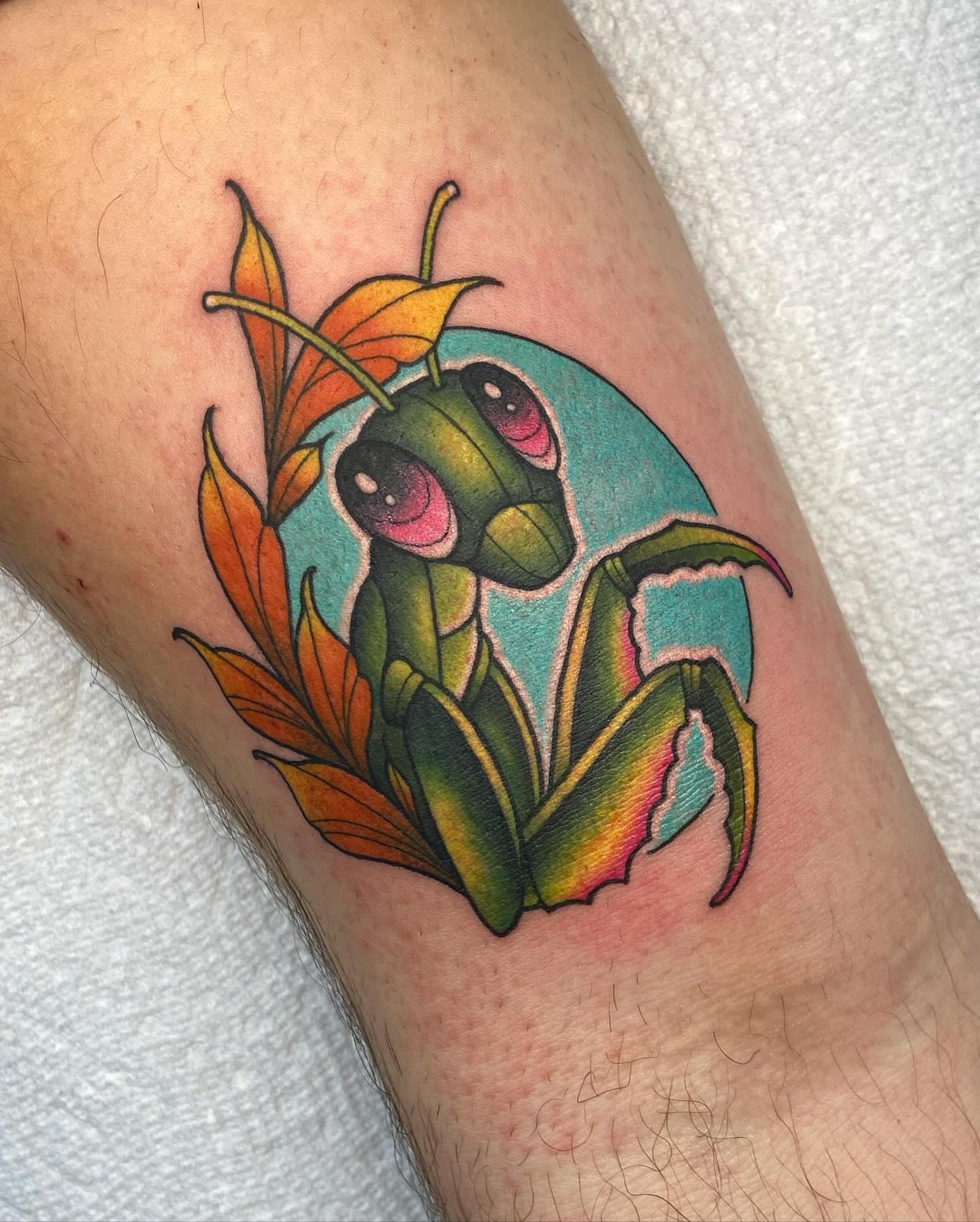 Grasshopper new school tattoo on the forearm by ππππππ