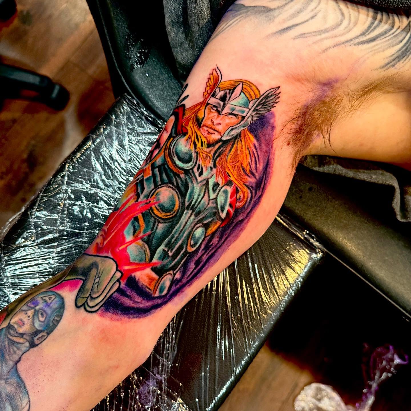 Thor realism tattoo on the forearm by Michael Latendresse