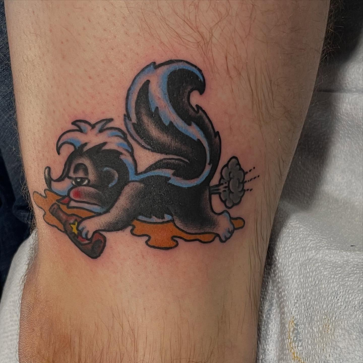 Skunk American traditional tattoo on the forearm by Jaxson Eugene Brady-Hobart