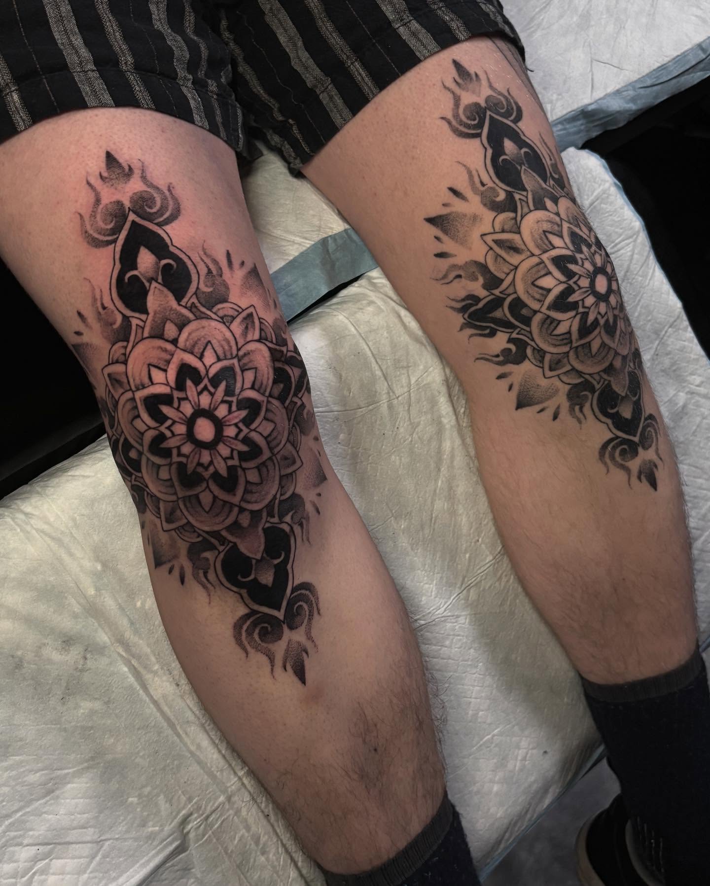 Mandala black and grey tattoo on the forearm by Sydney Dixon, Sacramento, California