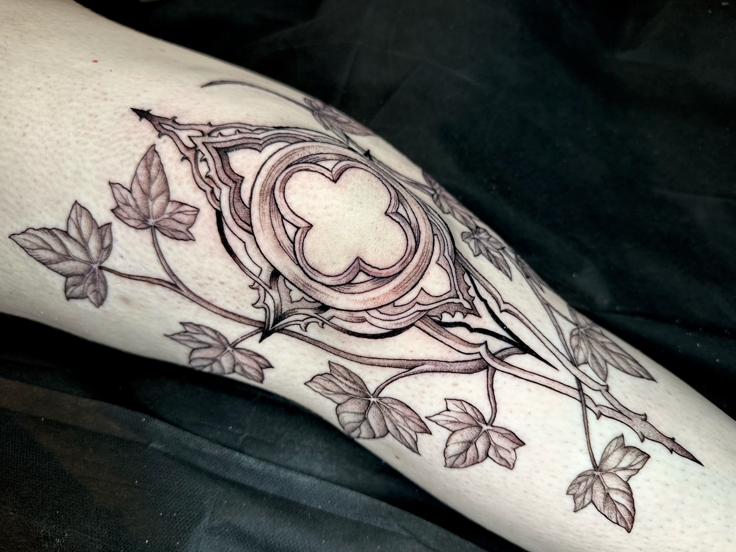Tattoo by @grimmyweep — black_and_grey, ornamental