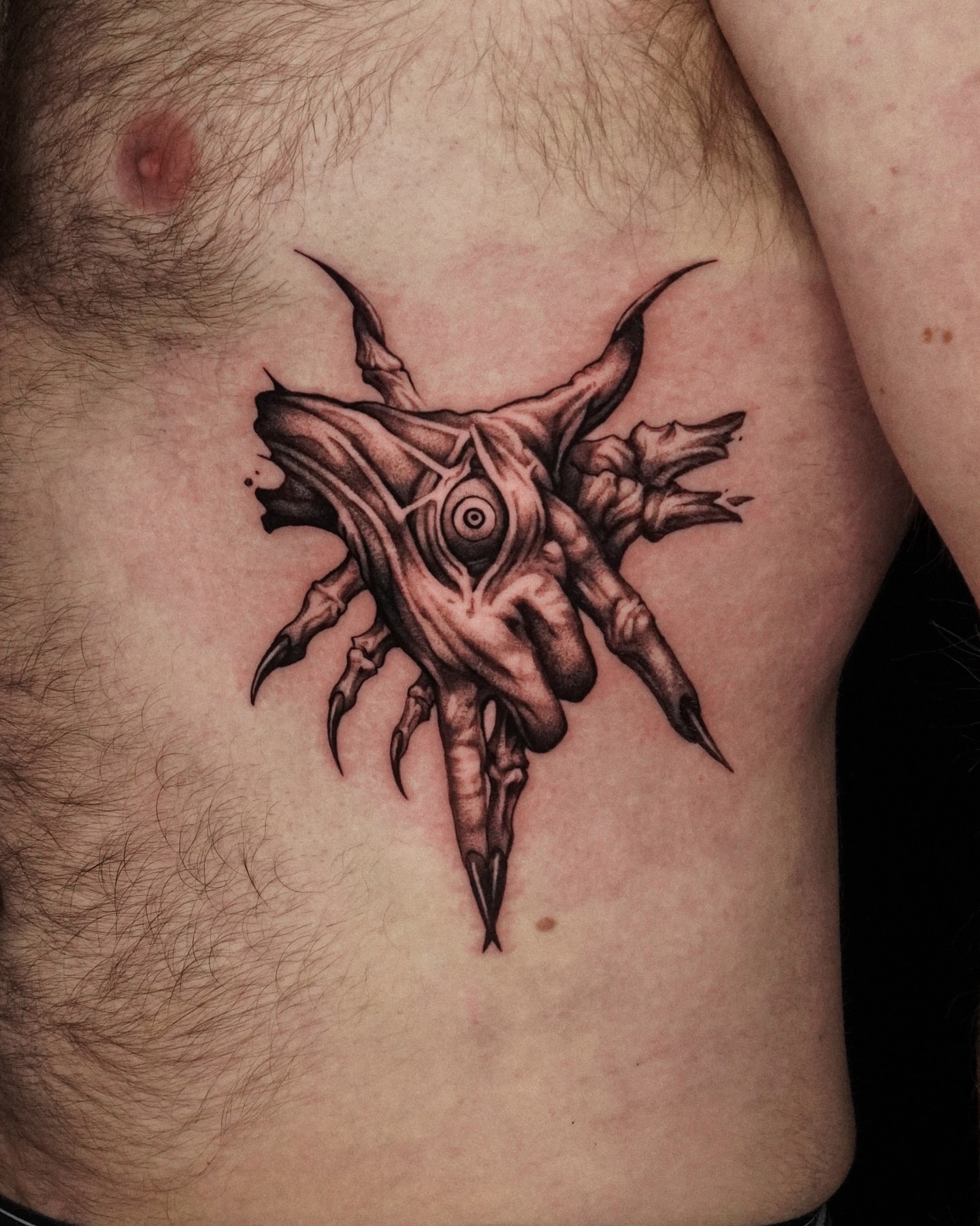 Demon dark realism tattoo on the chest by 두식