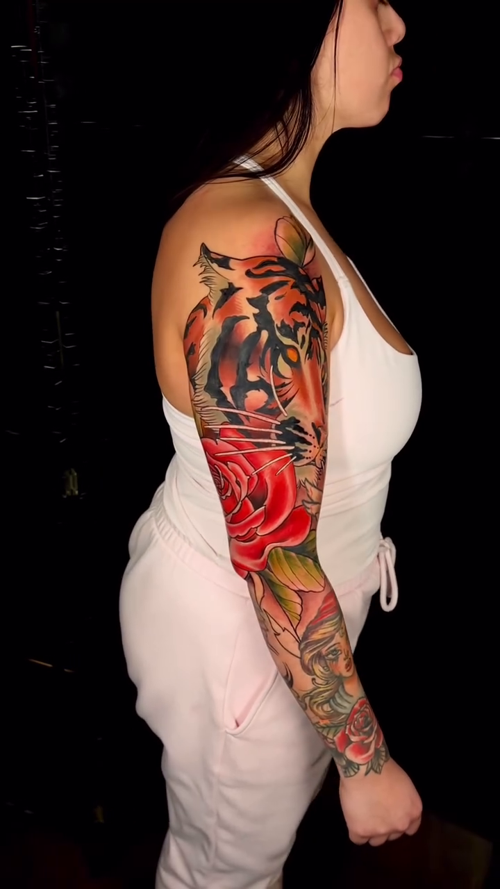 Tiger and rose sleeve japanese irezumi tattoo by E