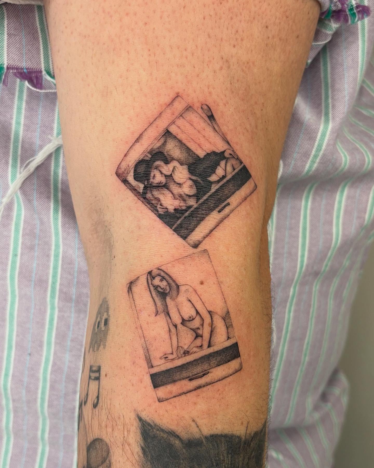 Nude figures in frames realism tattoo on the forearm by β±βΏβ° π π π° π πΎ β±βΏβ°