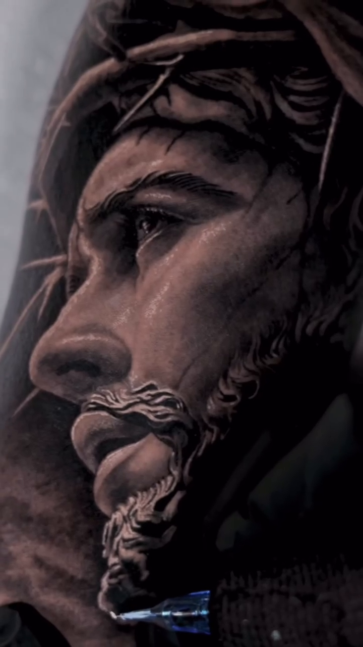 Jesus Christ realism tattoo by Jesus Alonso