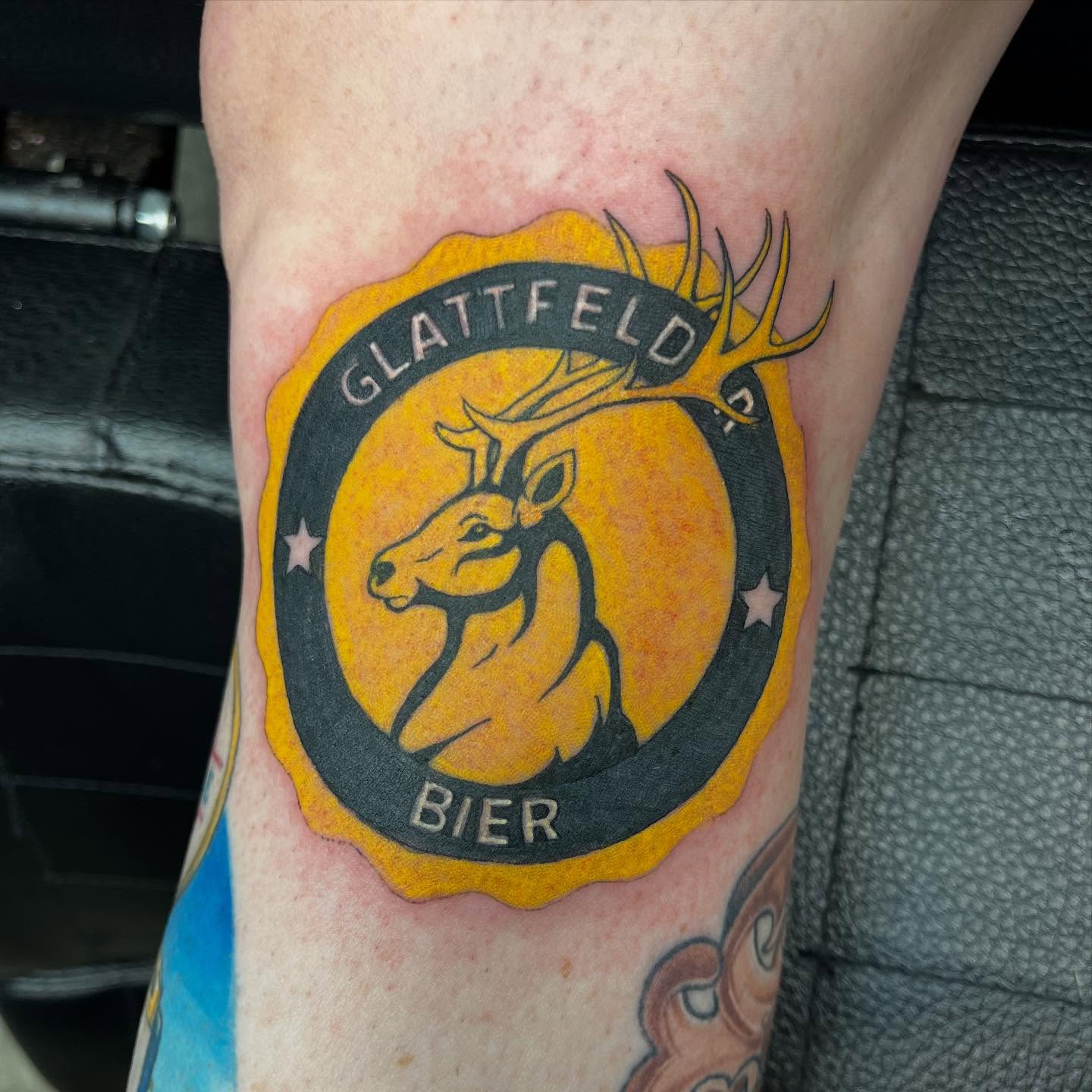 Deer head American traditional tattoo on the forearm by scottyjstattoos