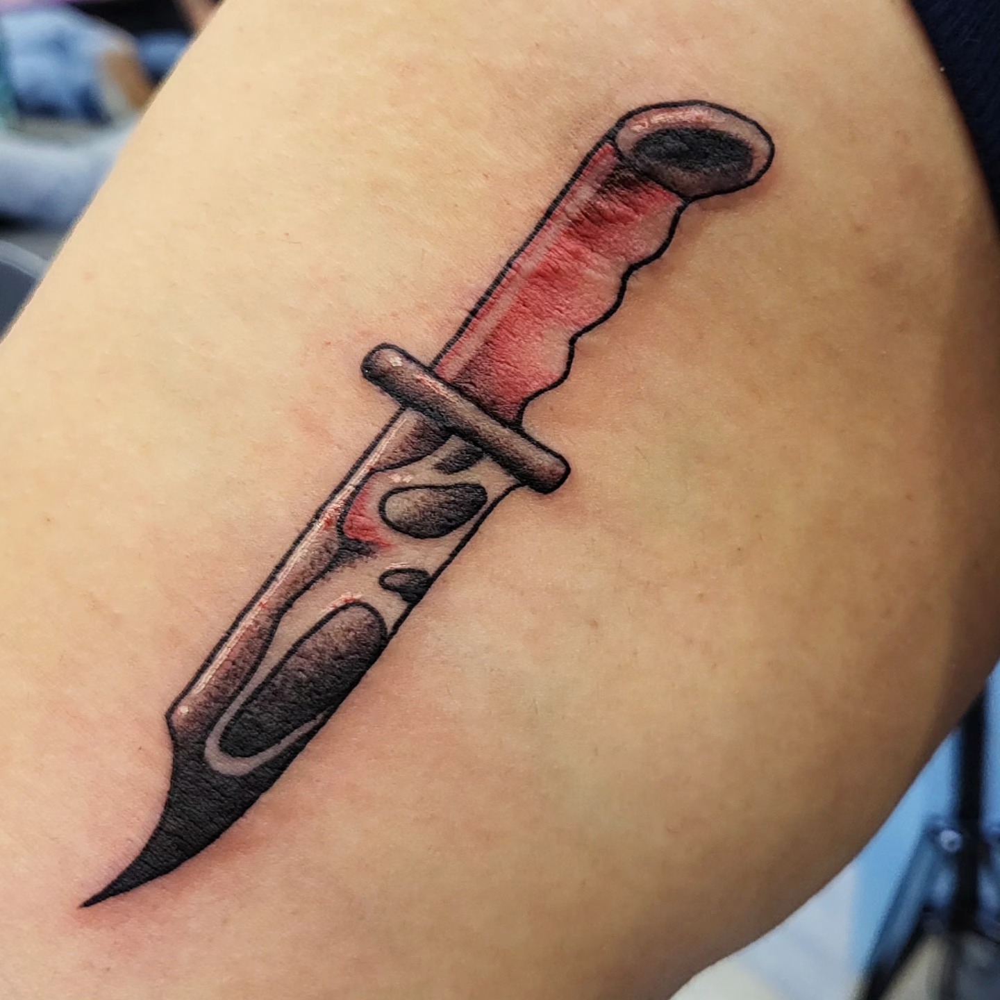 Knife realism tattoo on the forearm by Brenda Juarez - Tattoo Artist
